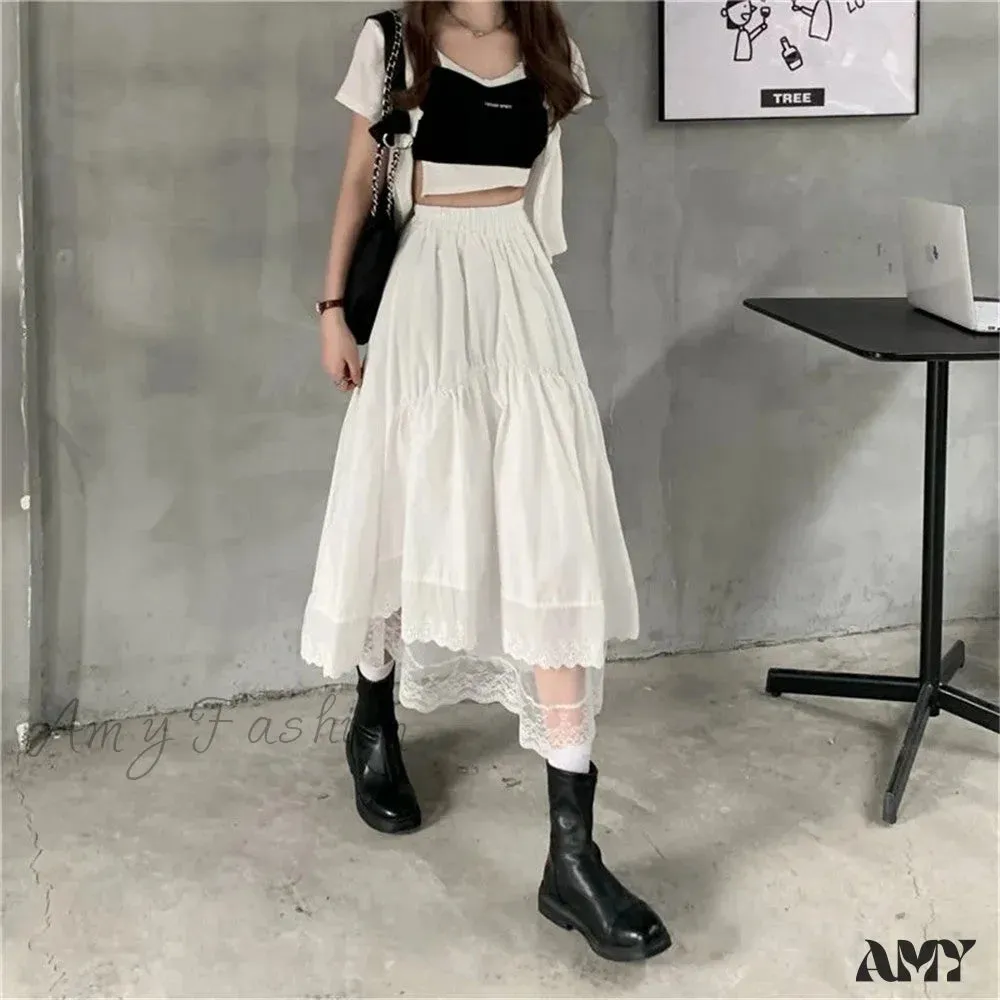 Amy Fashion - Black Gothic Lace Stitching Irregular Pleated Skirt