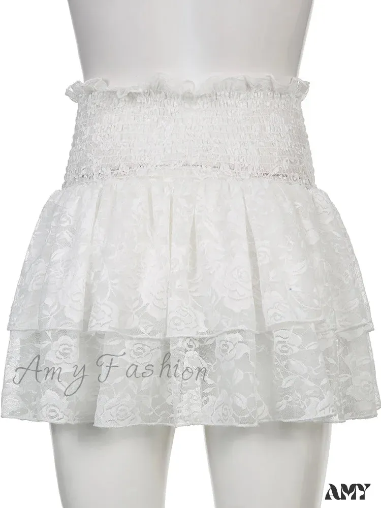 Amy Fashion - Ruched Cascading Ruffle Mini Skirt