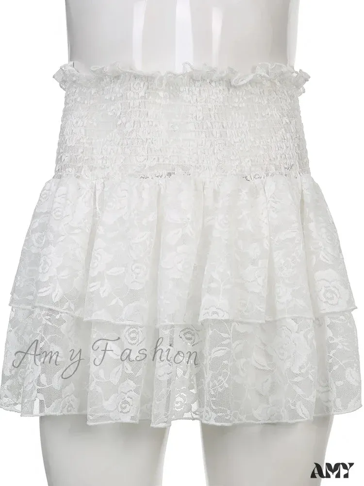 Amy Fashion - Ruched Cascading Ruffle Mini Skirt