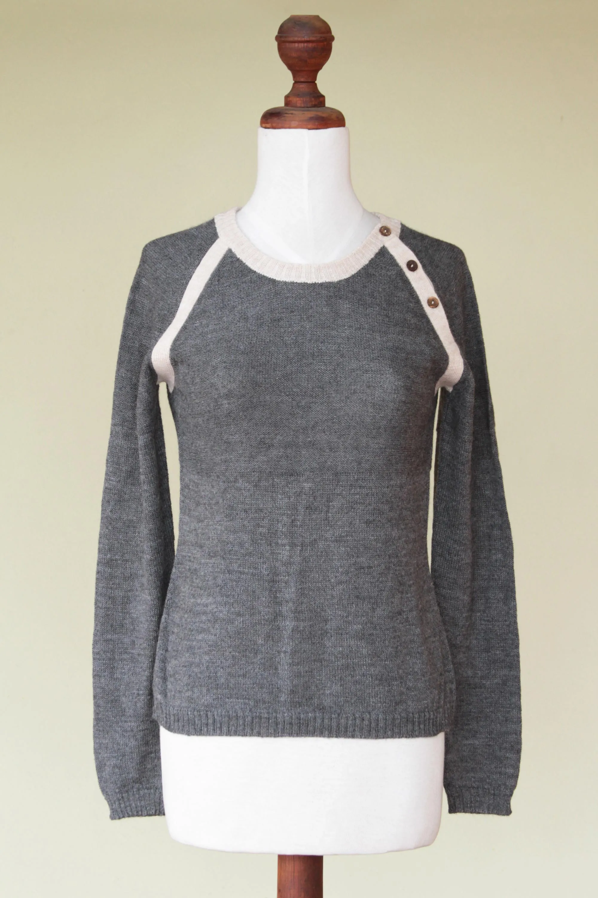 Andean Gray Alpaca Wool Fashion Pullover Sweater