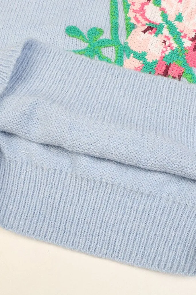 Ayla Light Blue Sweater with Flowers