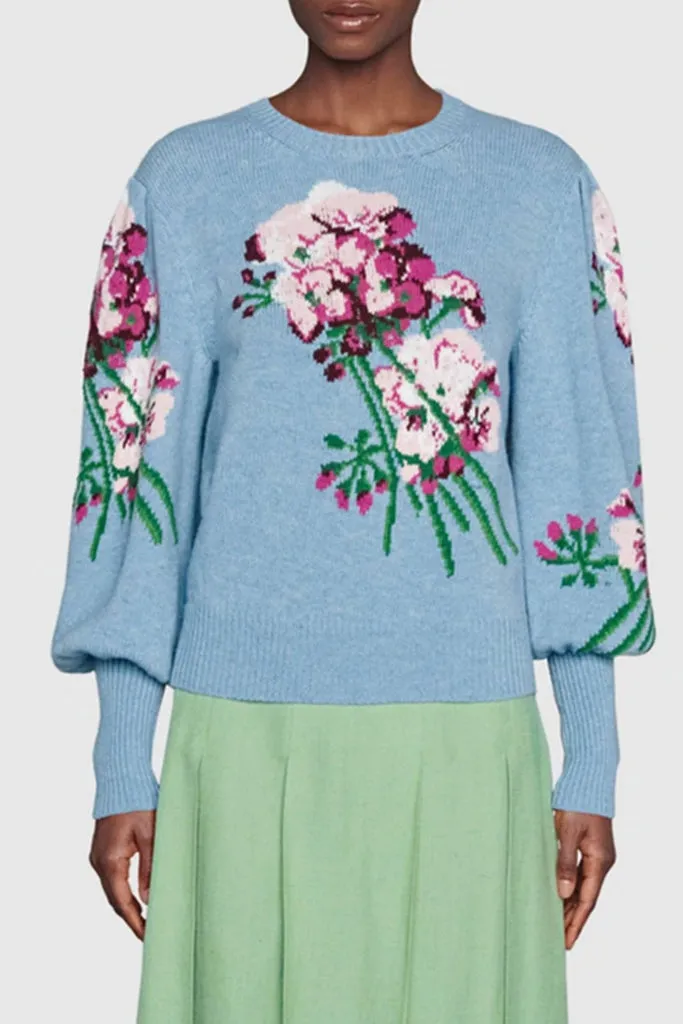 Ayla Light Blue Sweater with Flowers