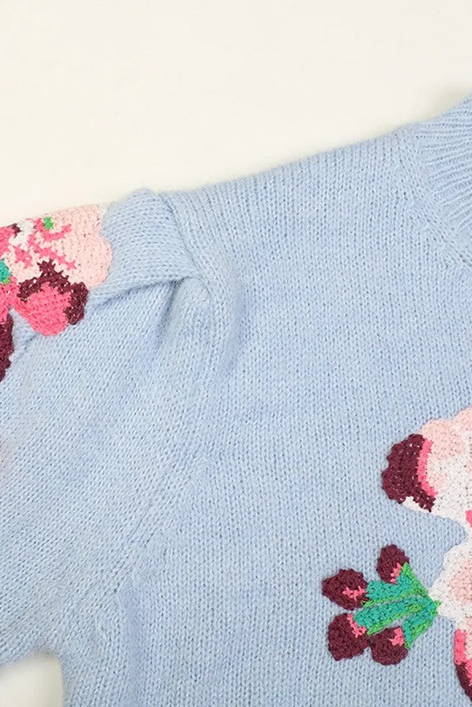 Ayla Light Blue Sweater with Flowers