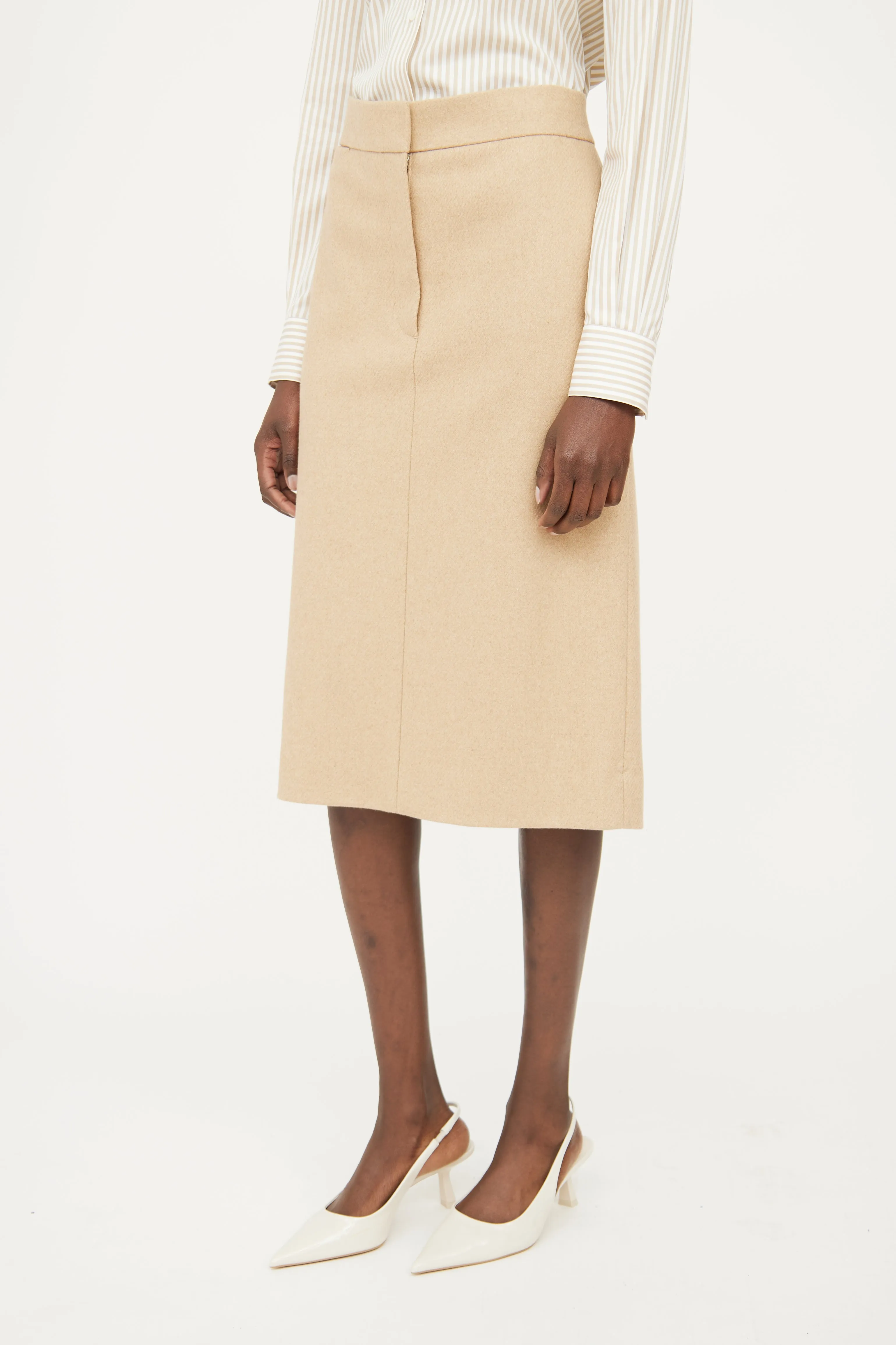 Beige Wool Pencil Skirt