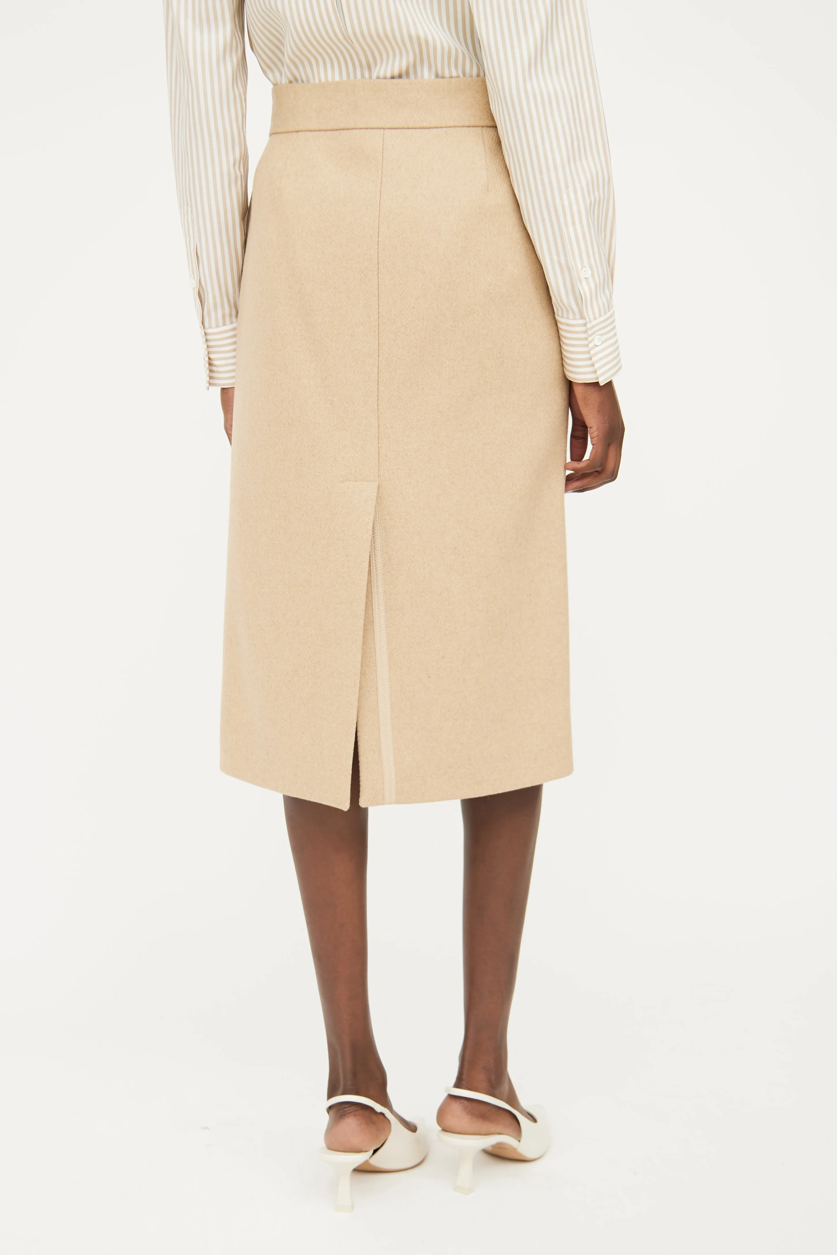 Beige Wool Pencil Skirt