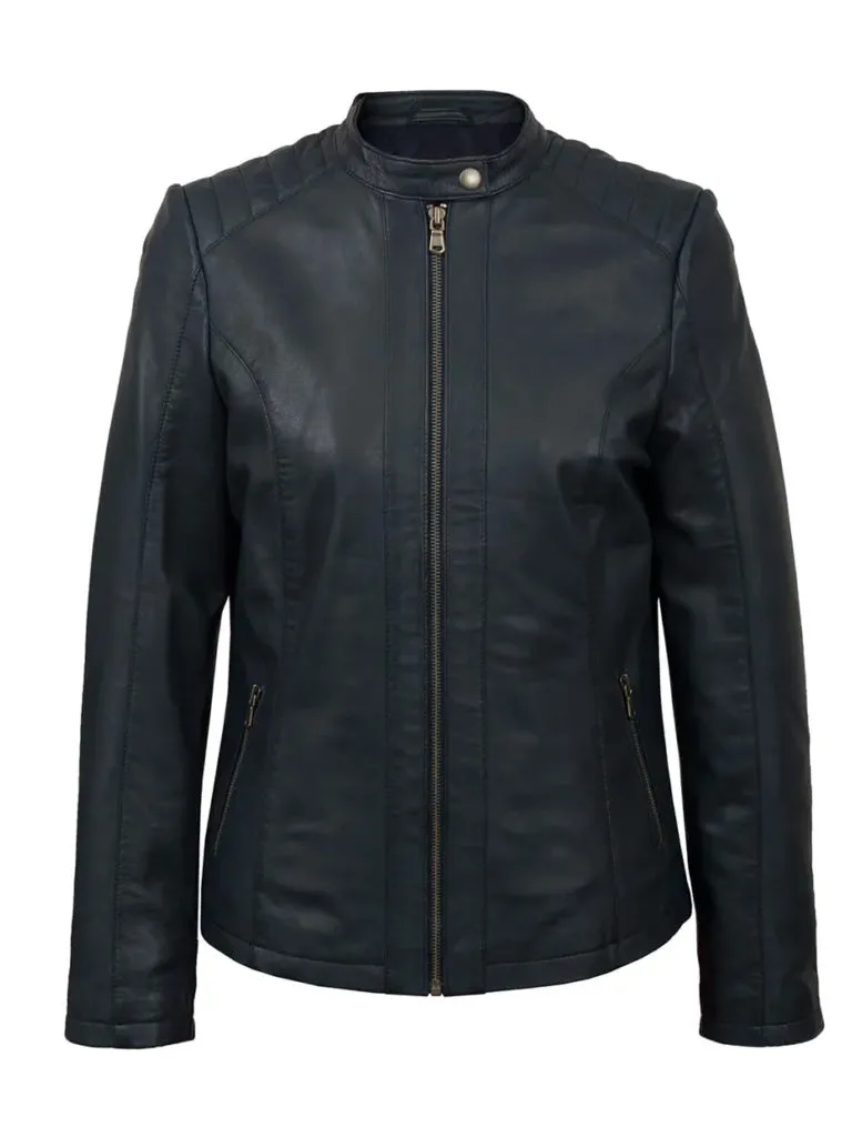 Biker Short Rounded Black Leather Jacket