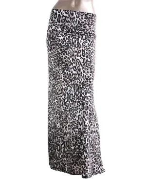 Black Ivory Cream Leopard Foldover Maxi Skirt