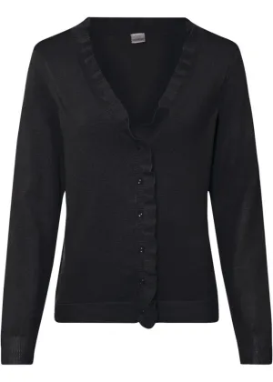 Bodyflirt ruffle collar cardigan, black