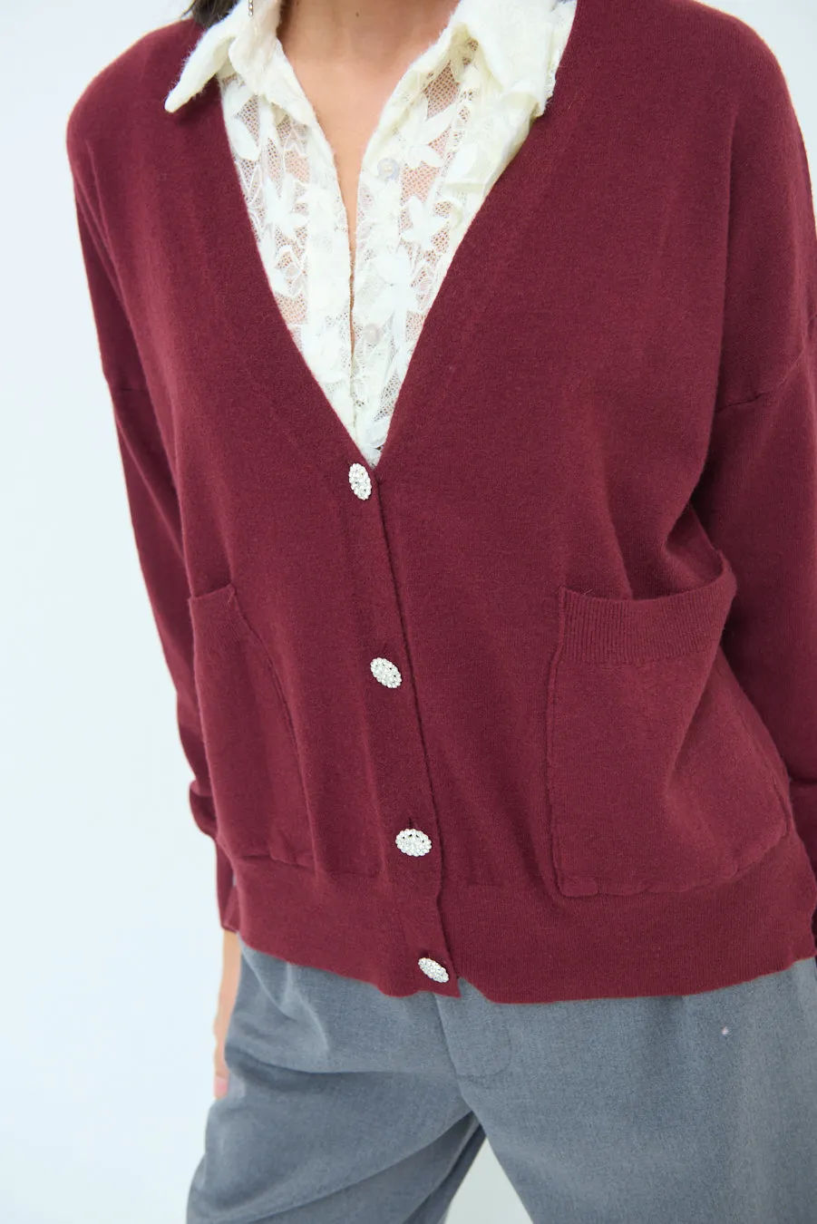 Button-front knit cardigan with embellished buttons wholesale