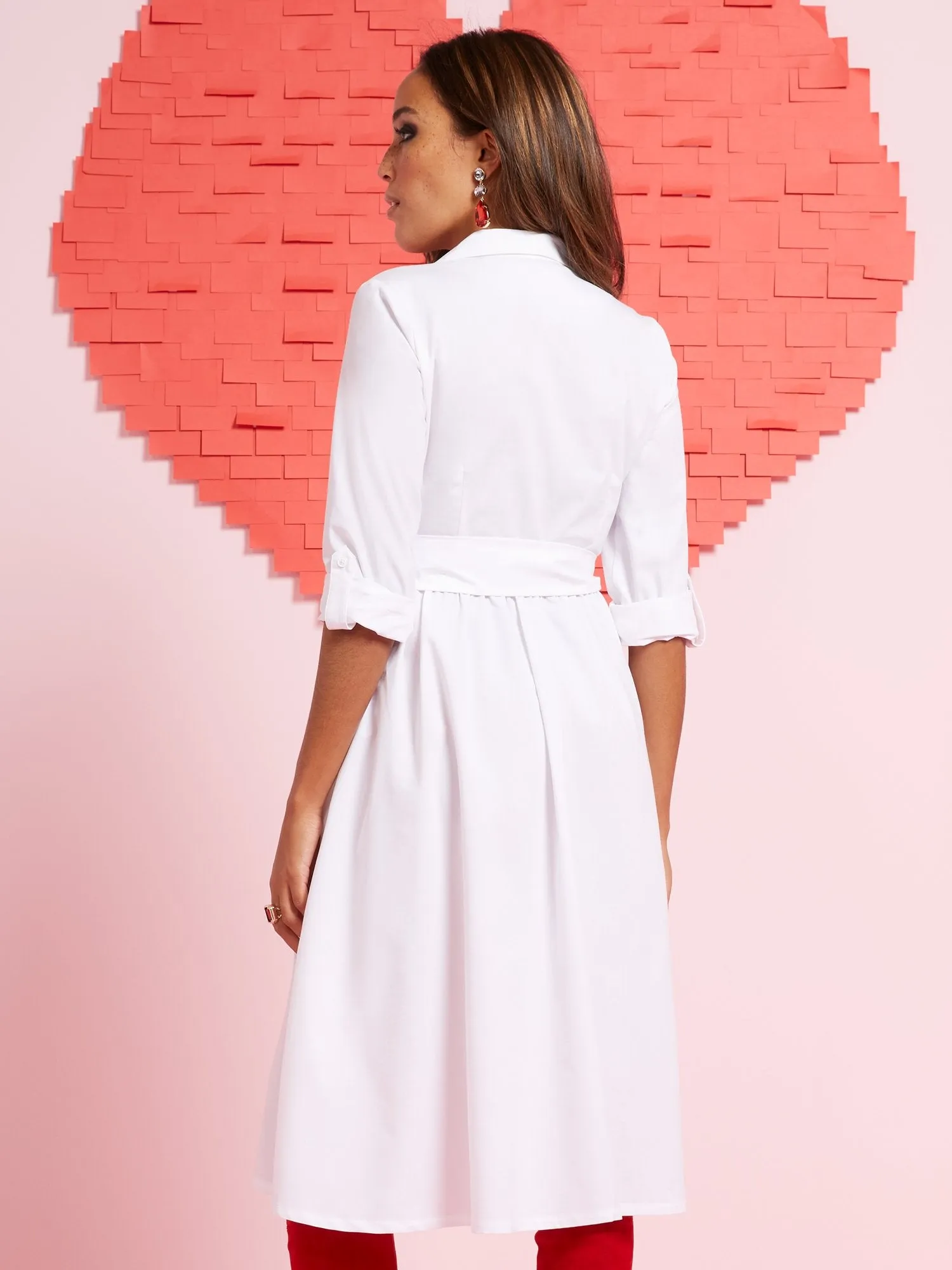 Button-Front Poplin Midi Shirtdress