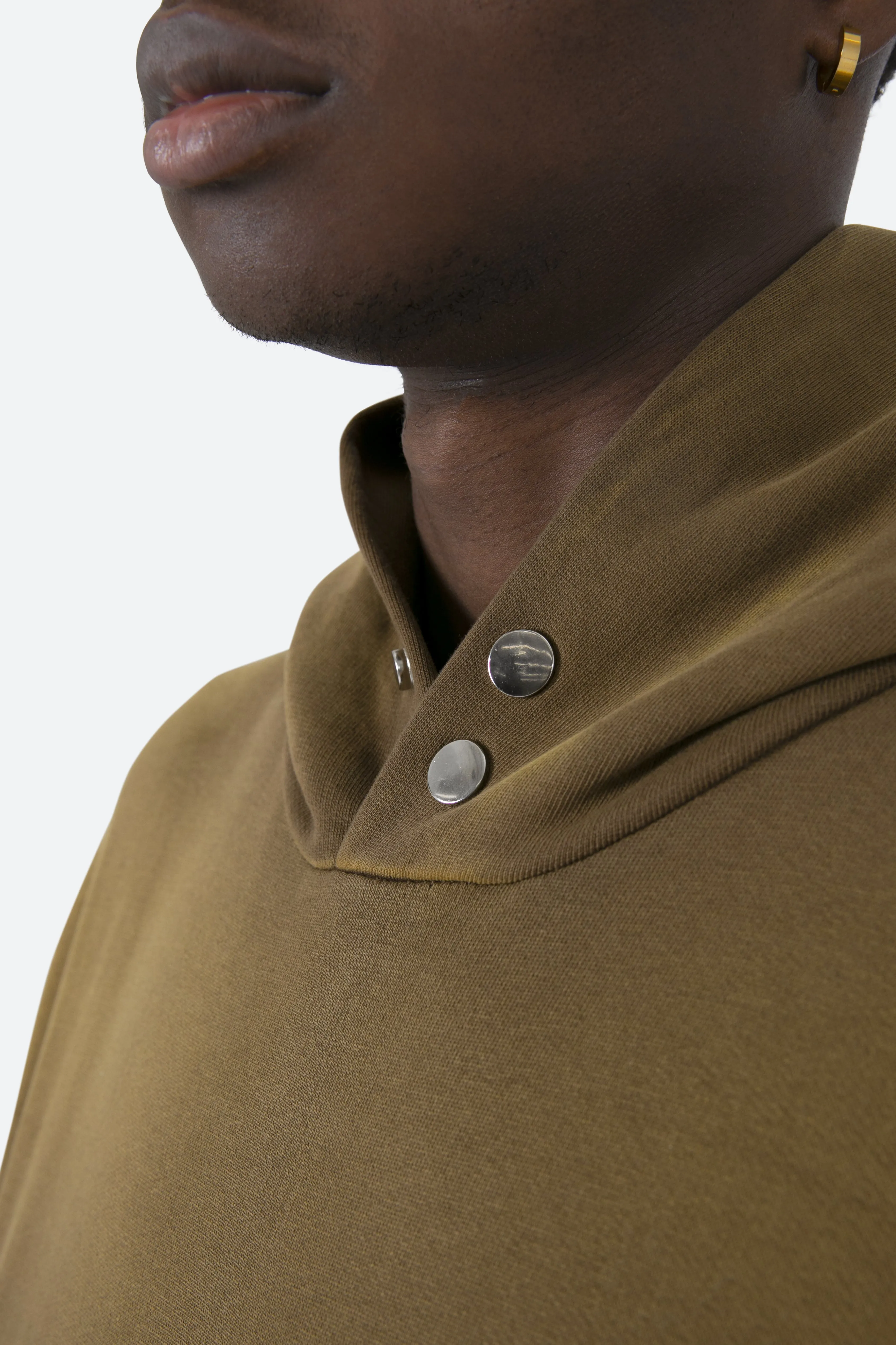 Button Neck Hoodie - Brown