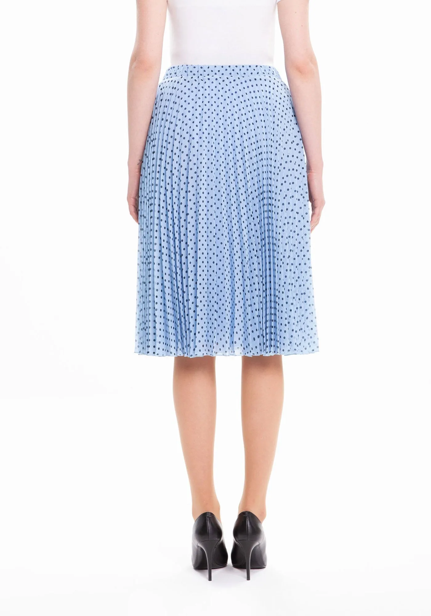 Chiffon Polka Dot Pattern Pleated Midi Skirt