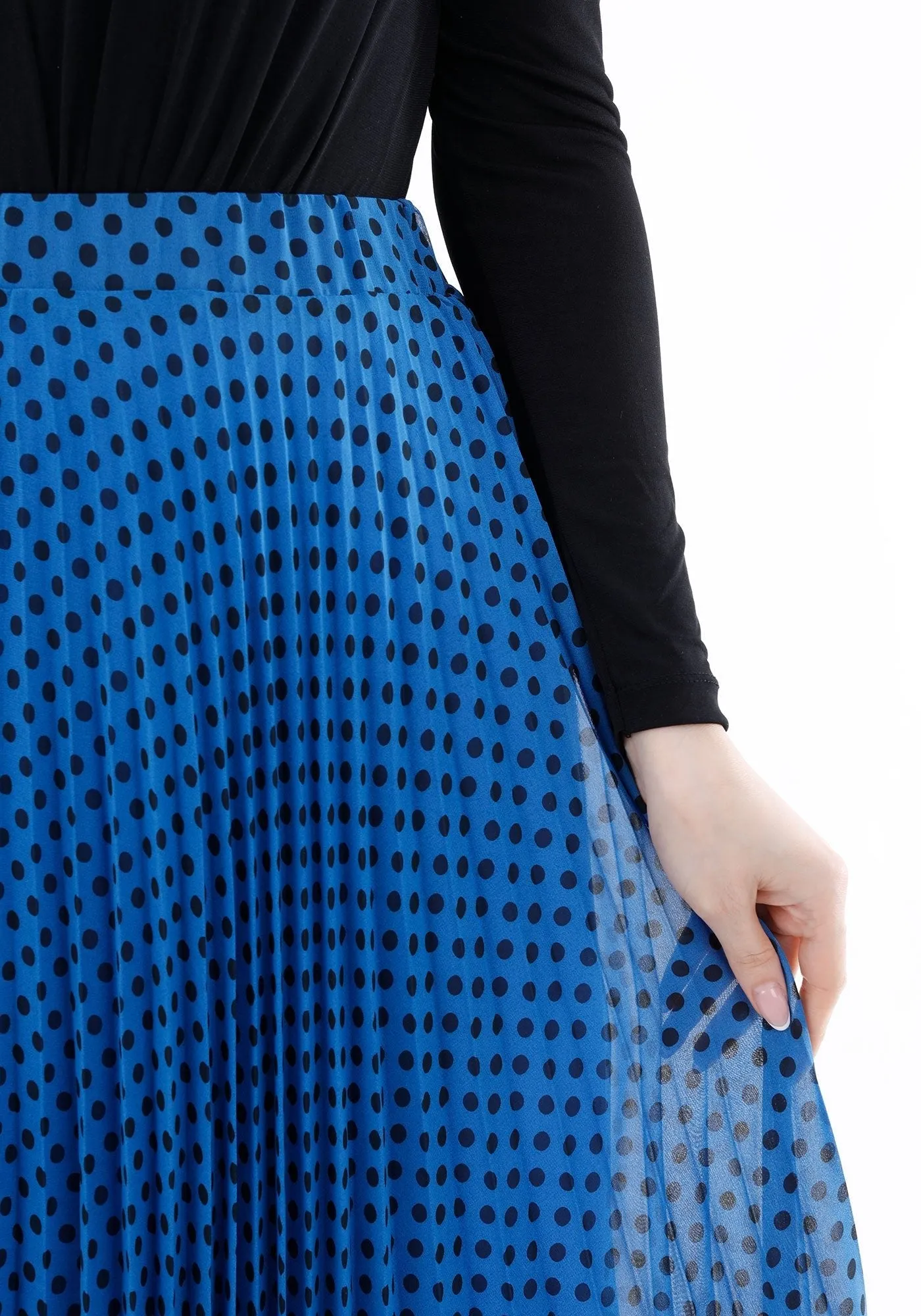 Chiffon Polka Dot Pattern Pleated Midi Skirt