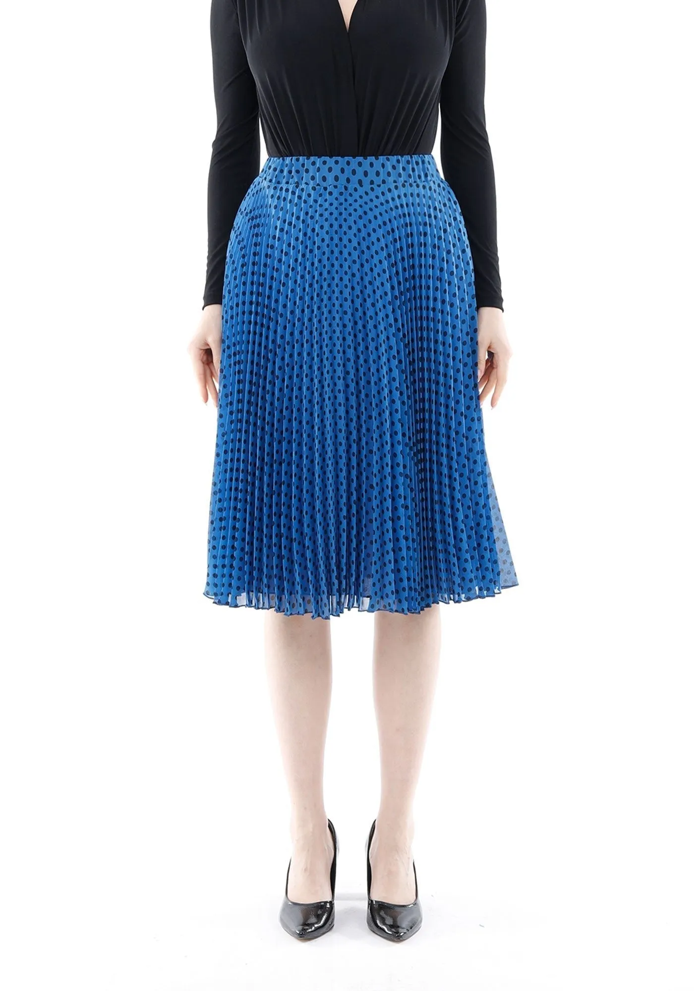 Chiffon Polka Dot Pattern Pleated Midi Skirt