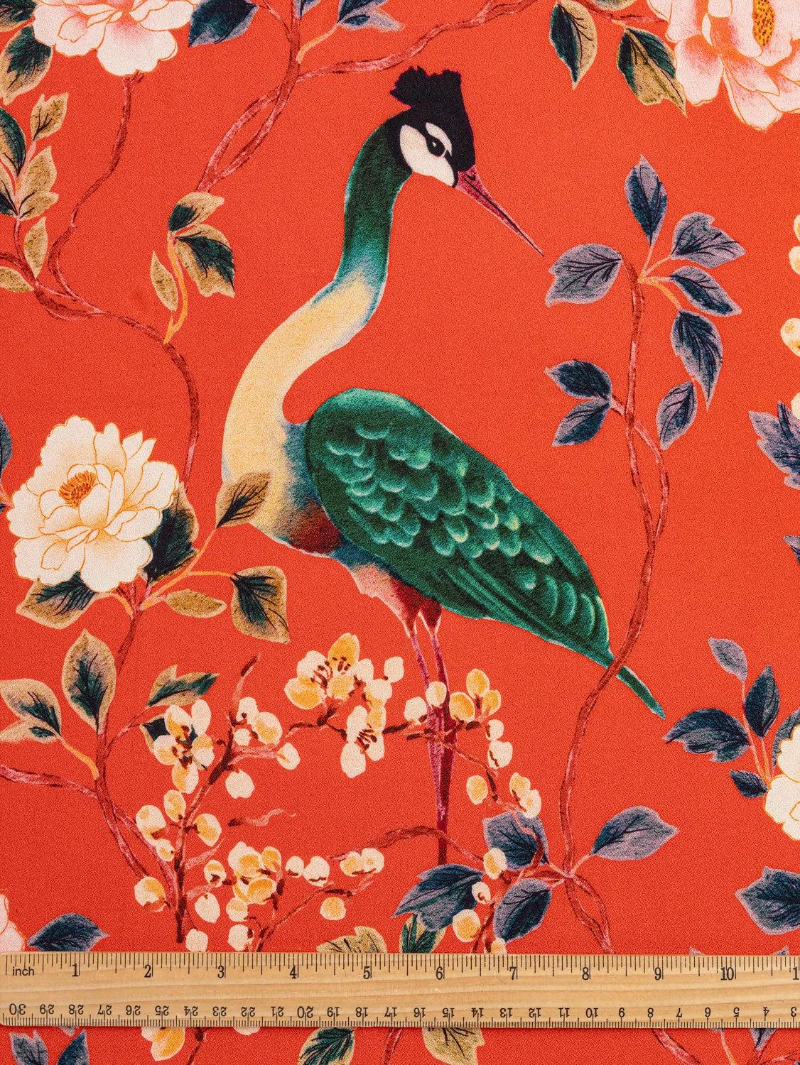 Crane Floral Print EcoVero Viscose Crepe - Red   Green   Blue