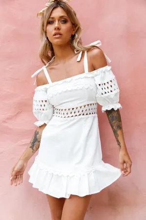 Danella Puff Sleeve Tied Shoulder Dress White