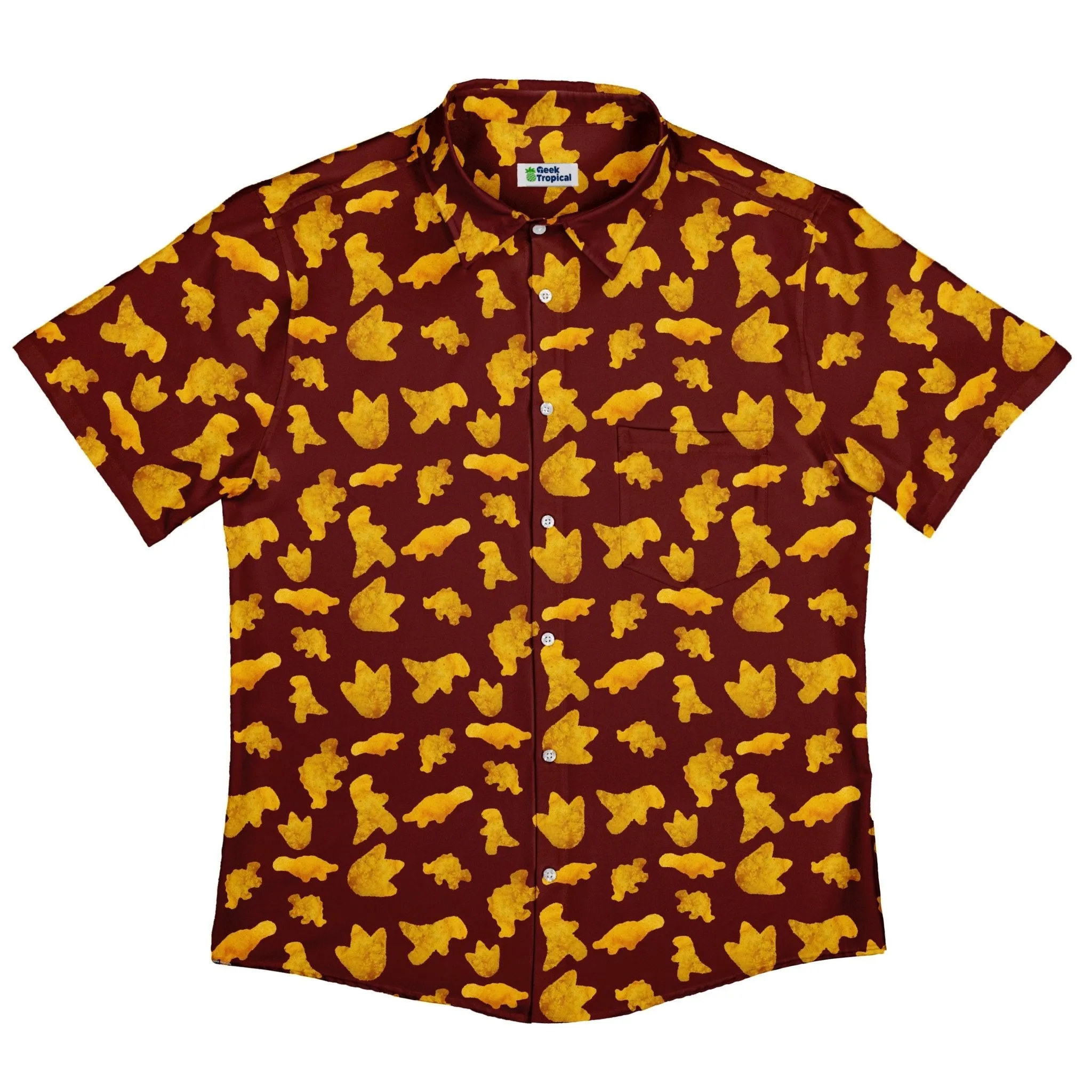 Dinosaur Chicken Nuggets Red Button Up Shirt