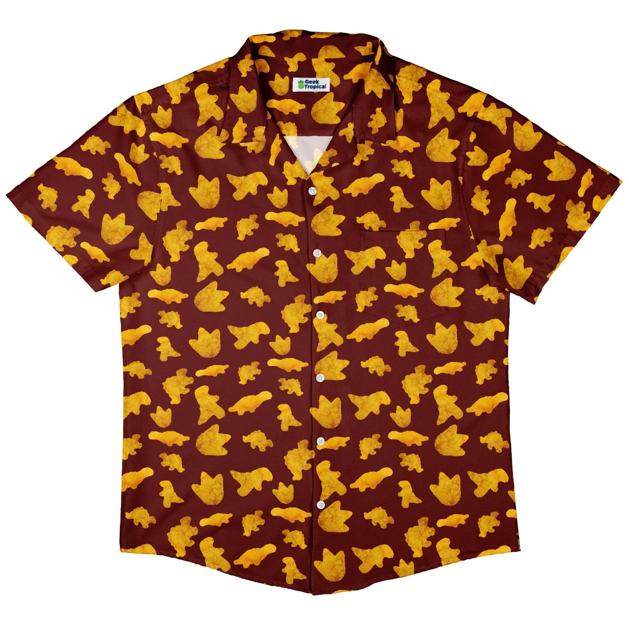 Dinosaur Chicken Nuggets Red Button Up Shirt