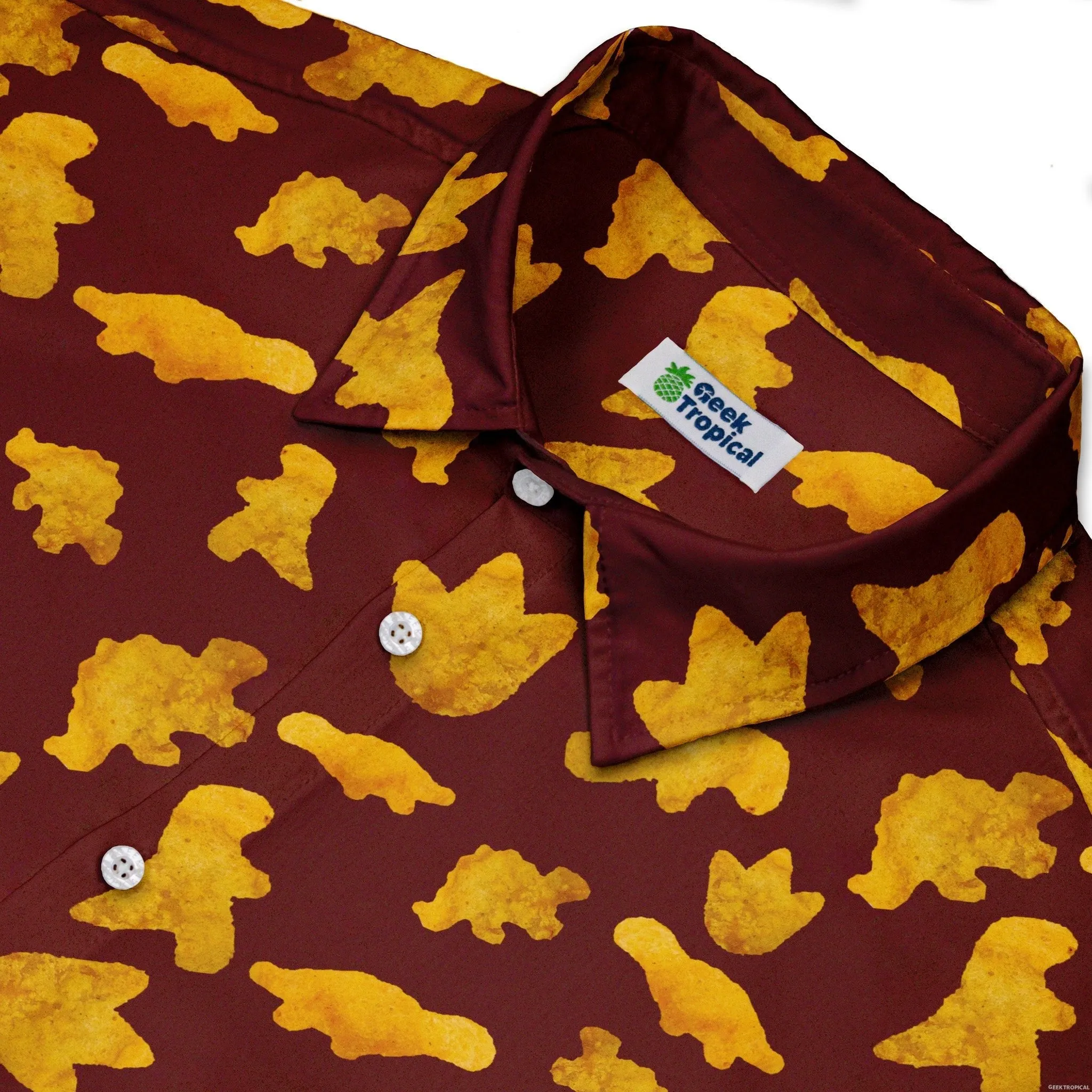 Dinosaur Chicken Nuggets Red Button Up Shirt