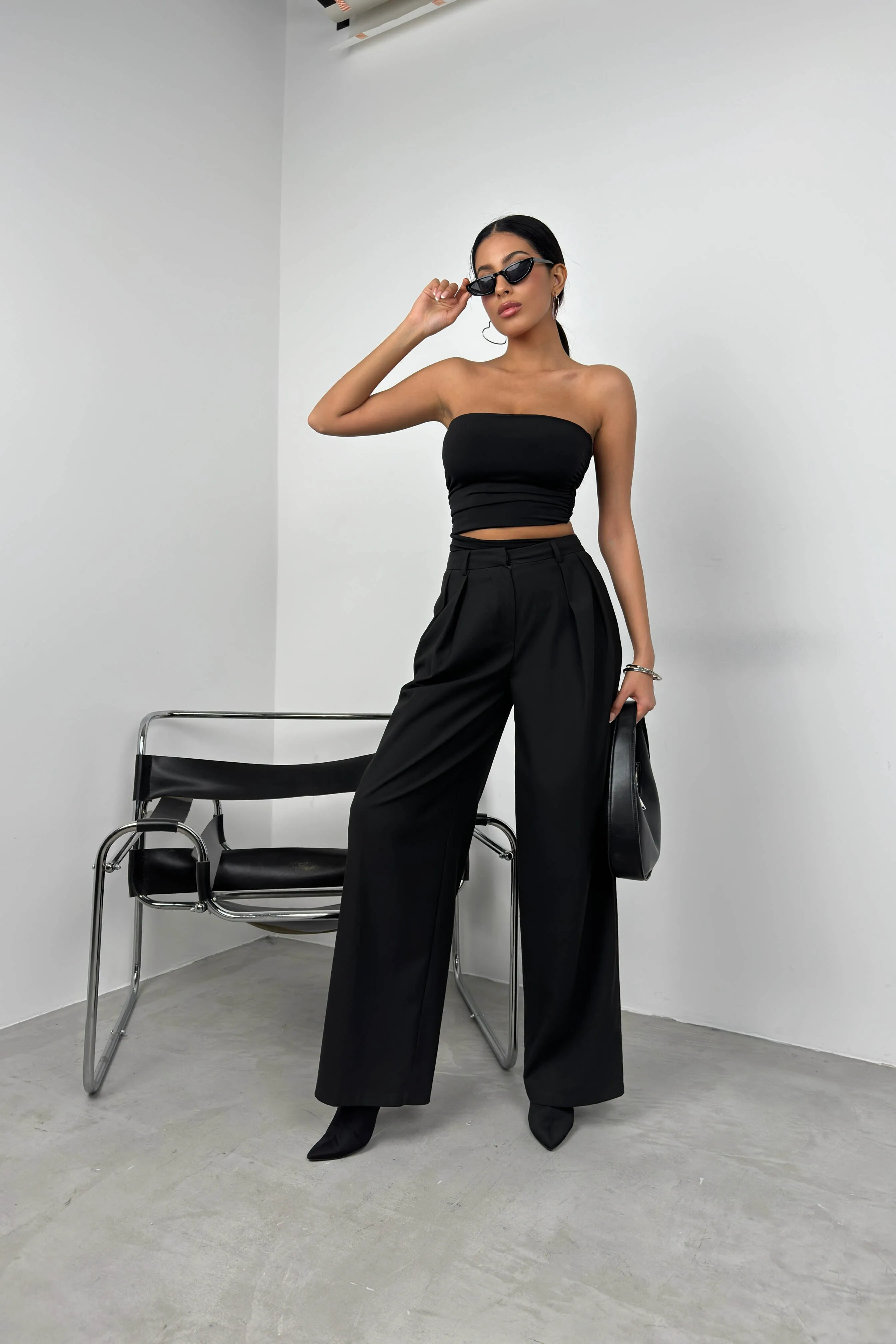 Double Pleated Wide Leg Trousers