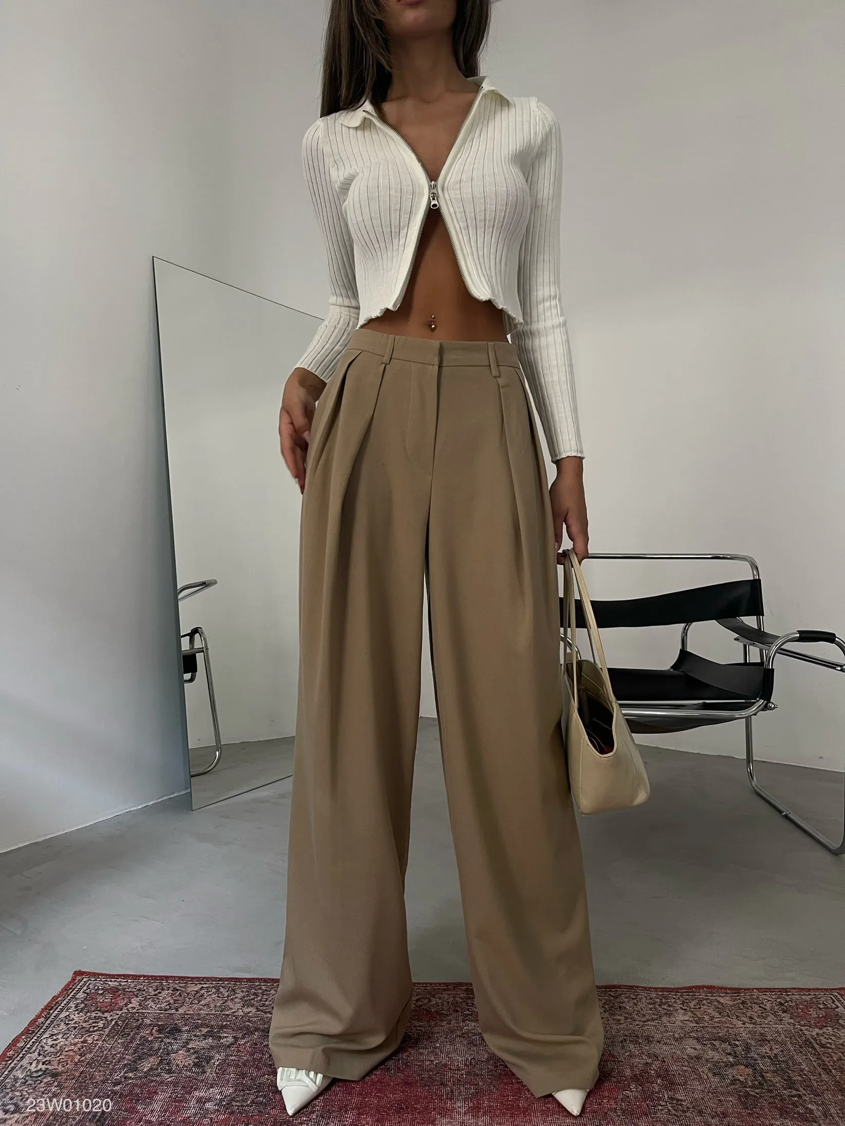 Double Pleated Wide Leg Trousers