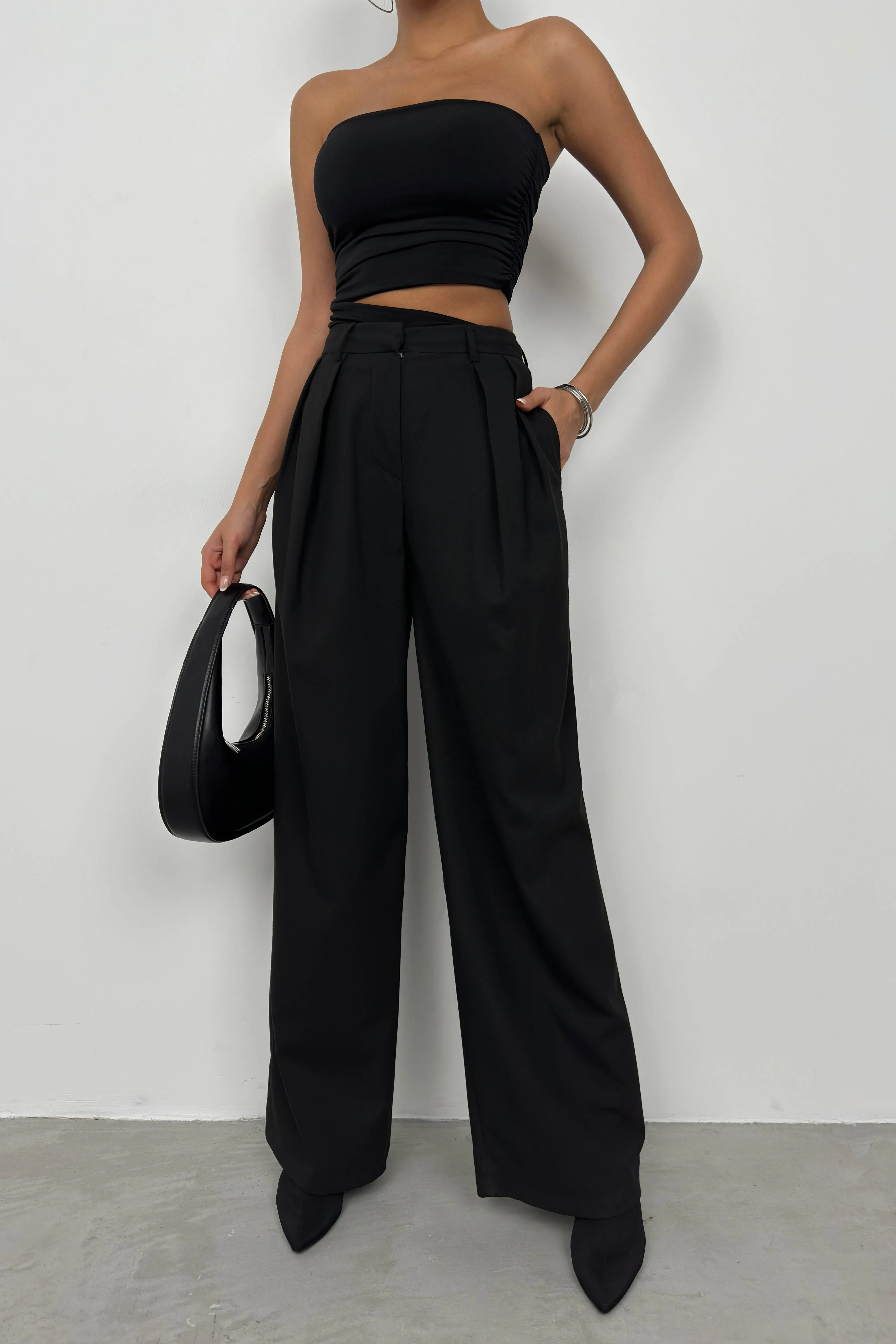 Double Pleated Wide Leg Trousers