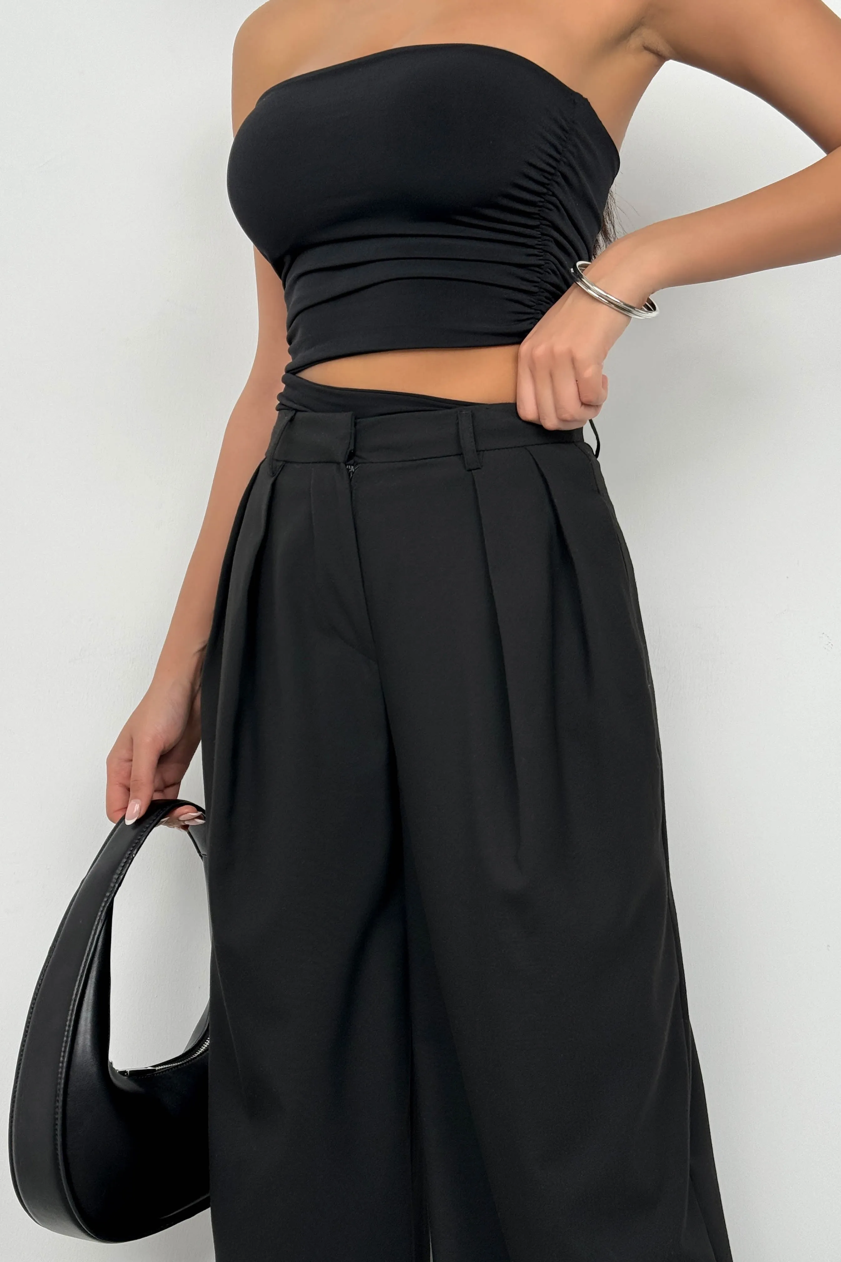 Double Pleated Wide Leg Trousers