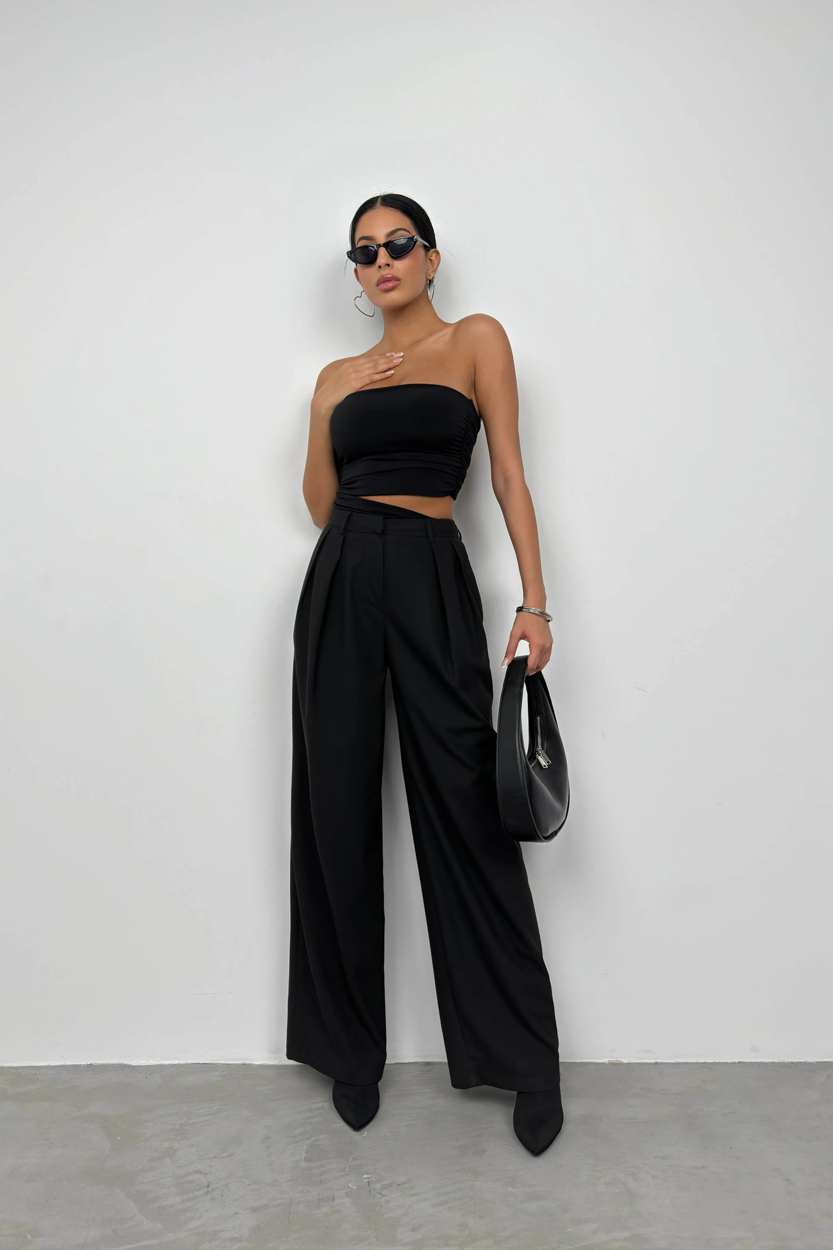 Double Pleated Wide Leg Trousers