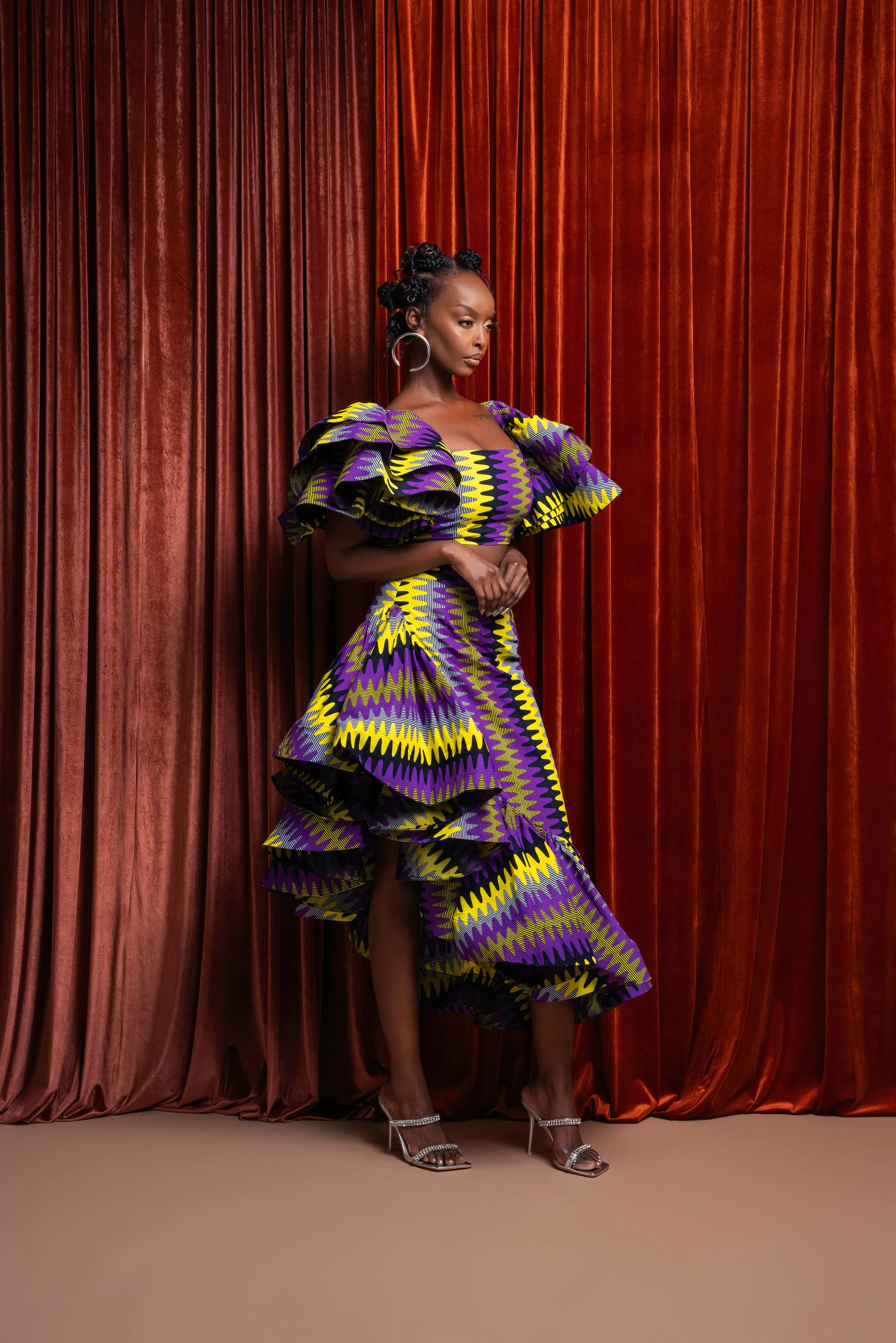 FEMI African Print Ruffle Hi-low Skirt