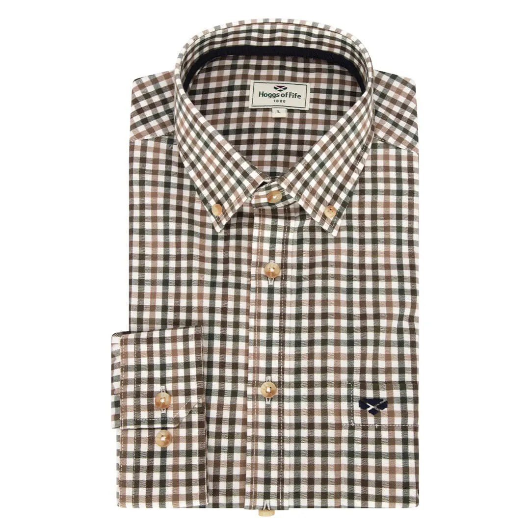 Garvock Cotton Twill Herringbone Check Shirt - Brown/Green Check by Hoggs of Fife