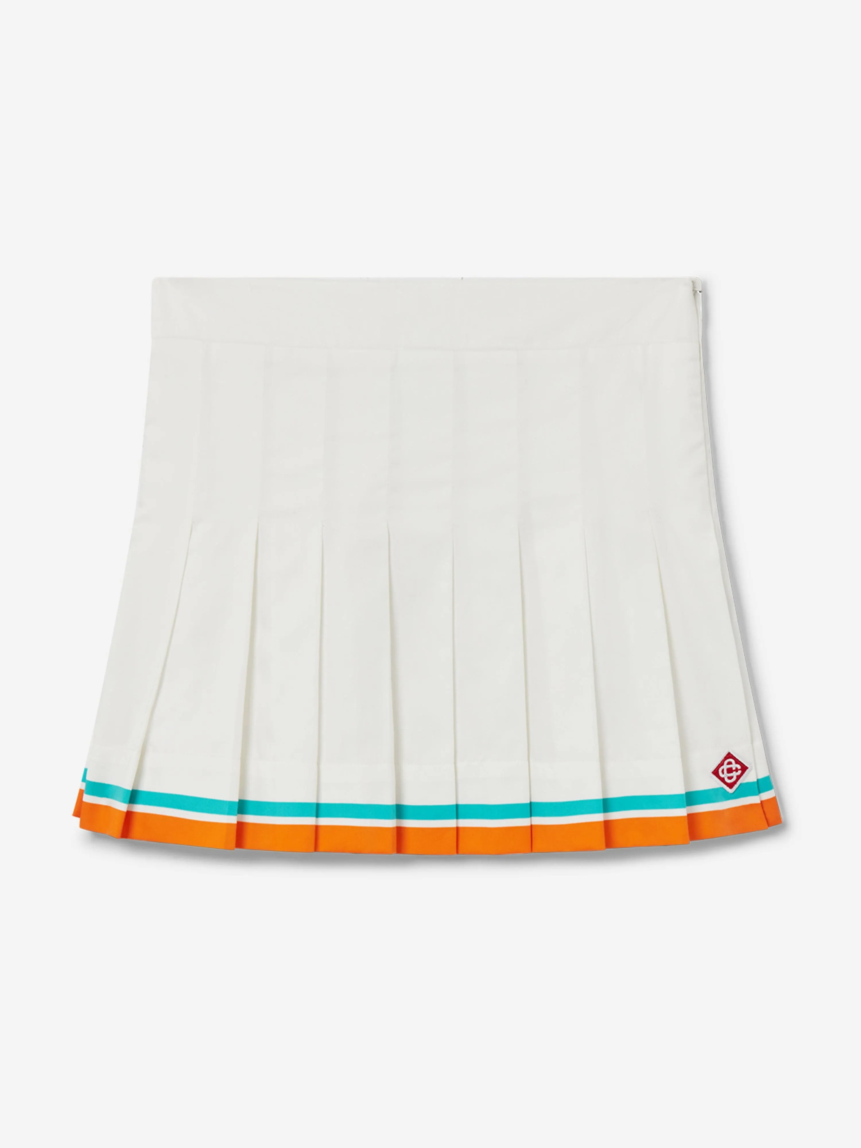 Girls Tennis Stripe Pleated Skirt in White