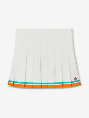 Girls Tennis Stripe Pleated Skirt in White