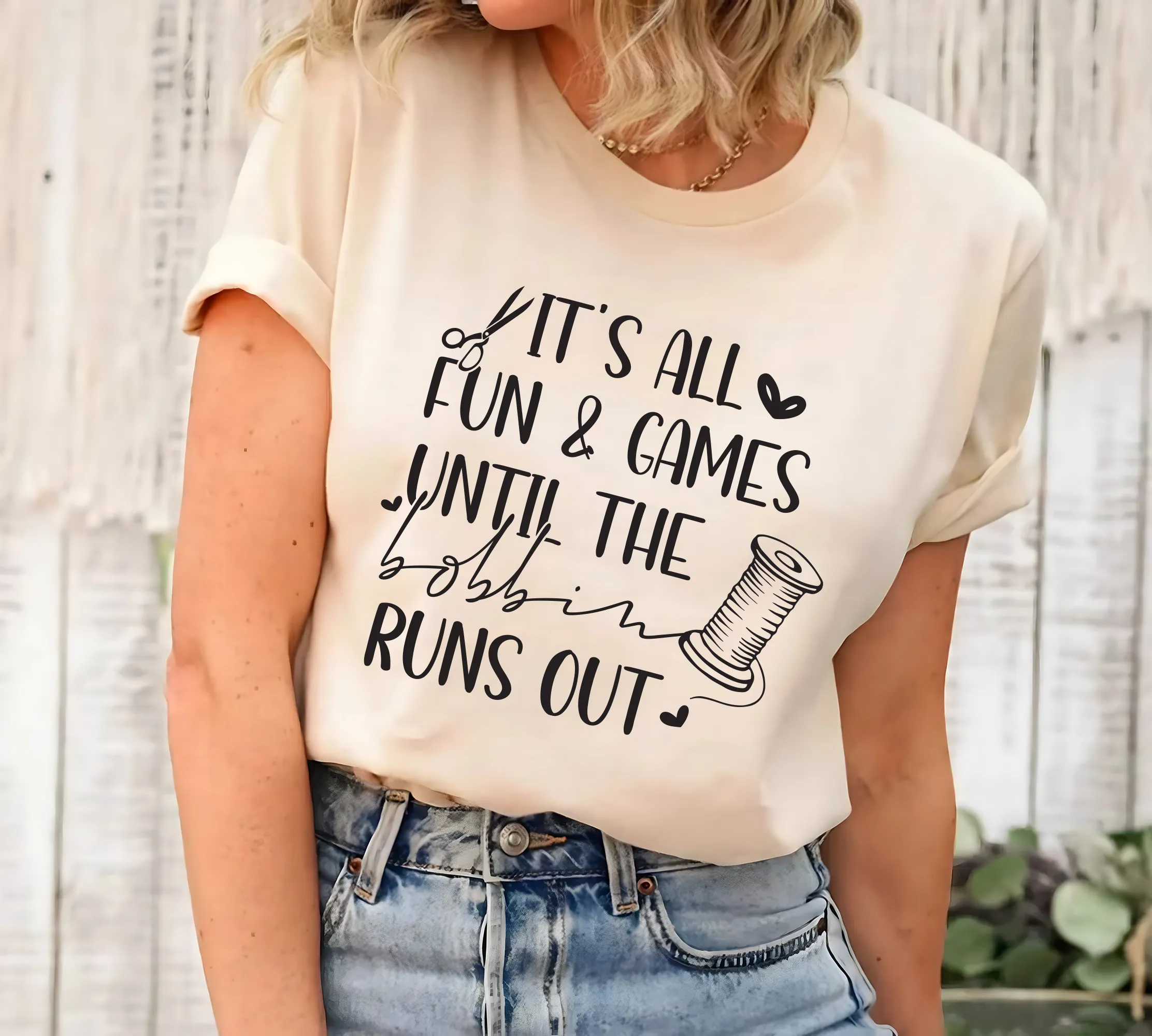 It's All Fun Games Until The Bobbin Runs Out Short Sleeve T-Shirt, Sewing Shirt