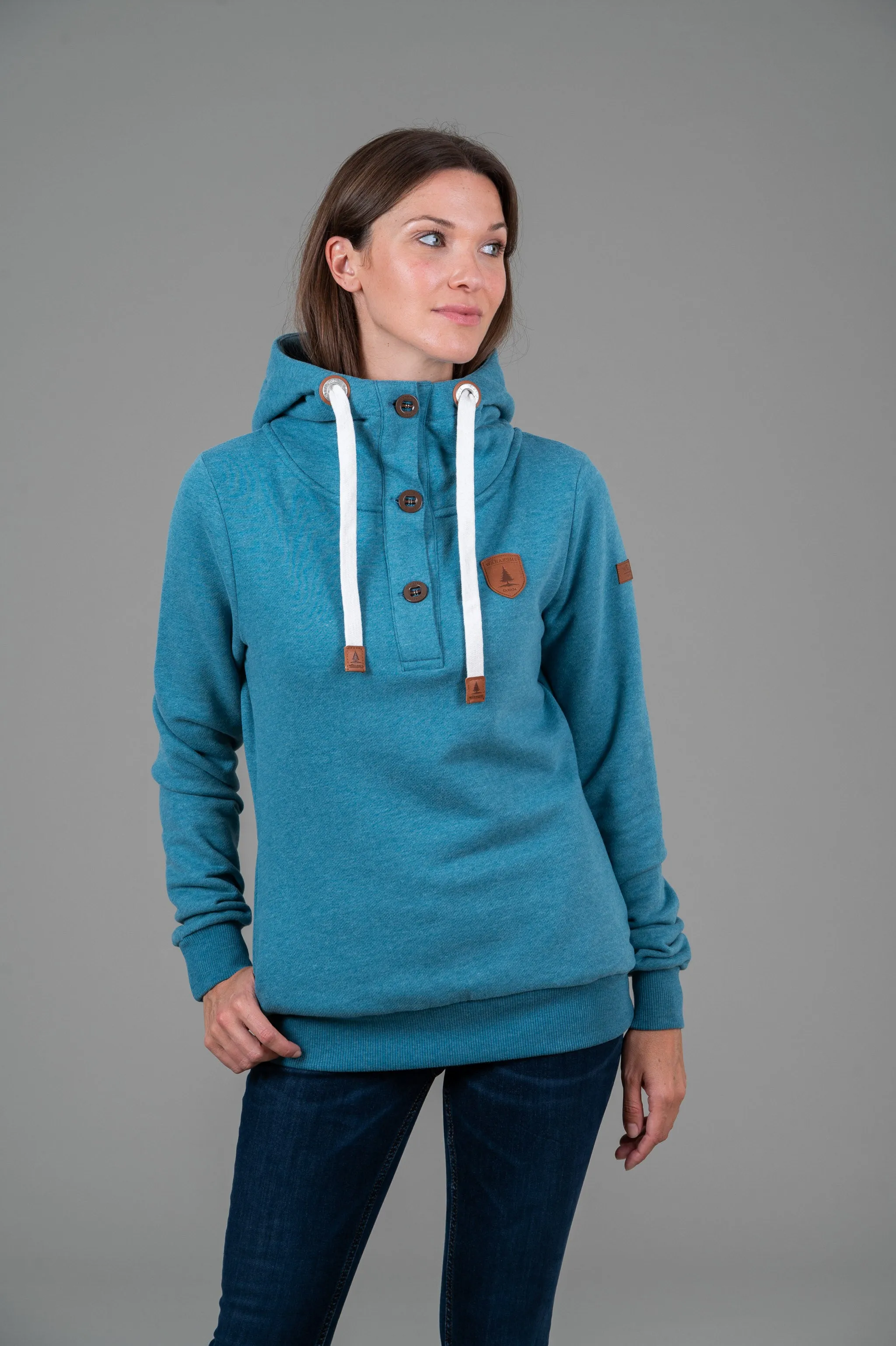 Jas Peacock Blue Button Neck Hoodie