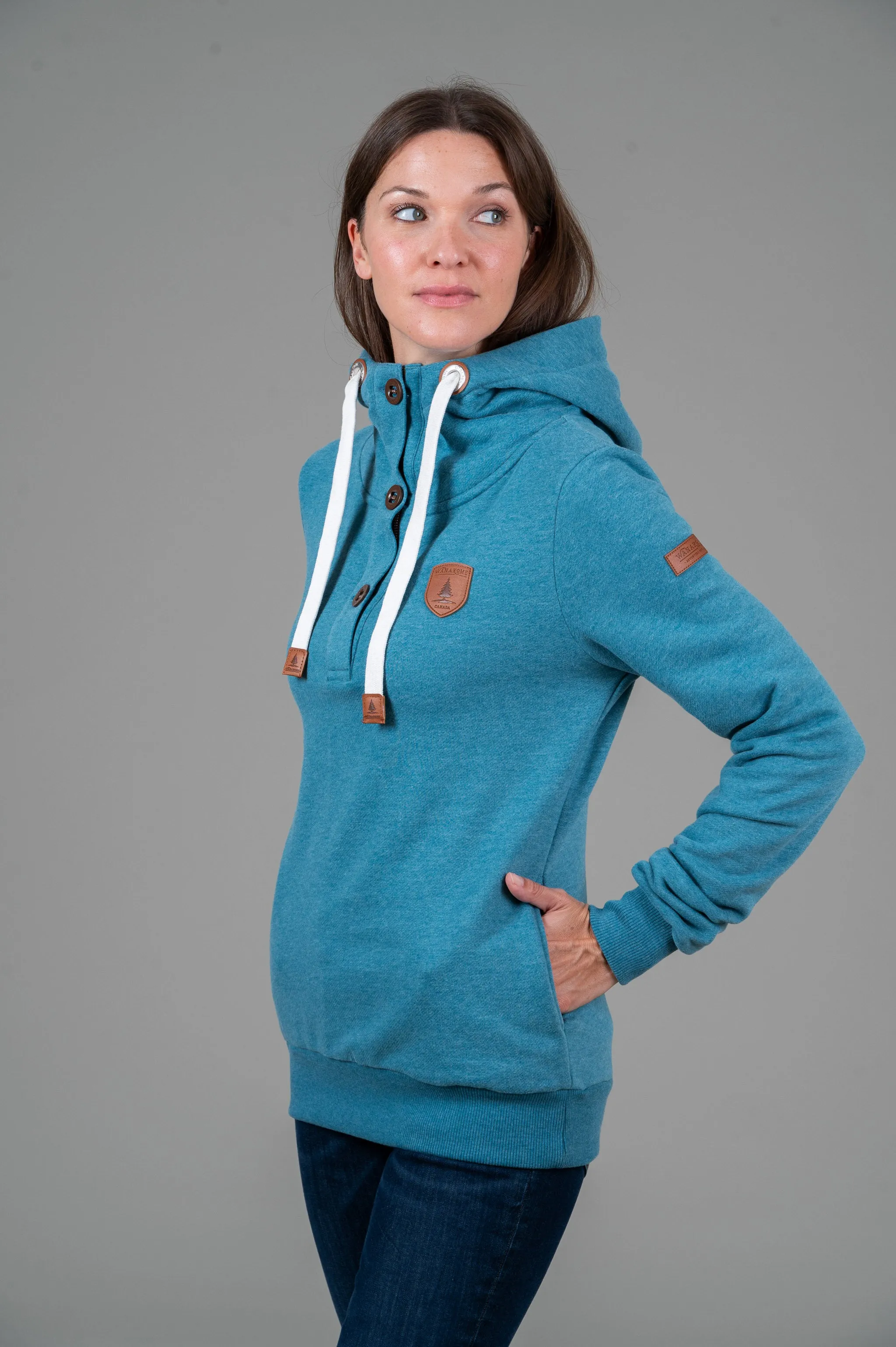 Jas Peacock Blue Button Neck Hoodie