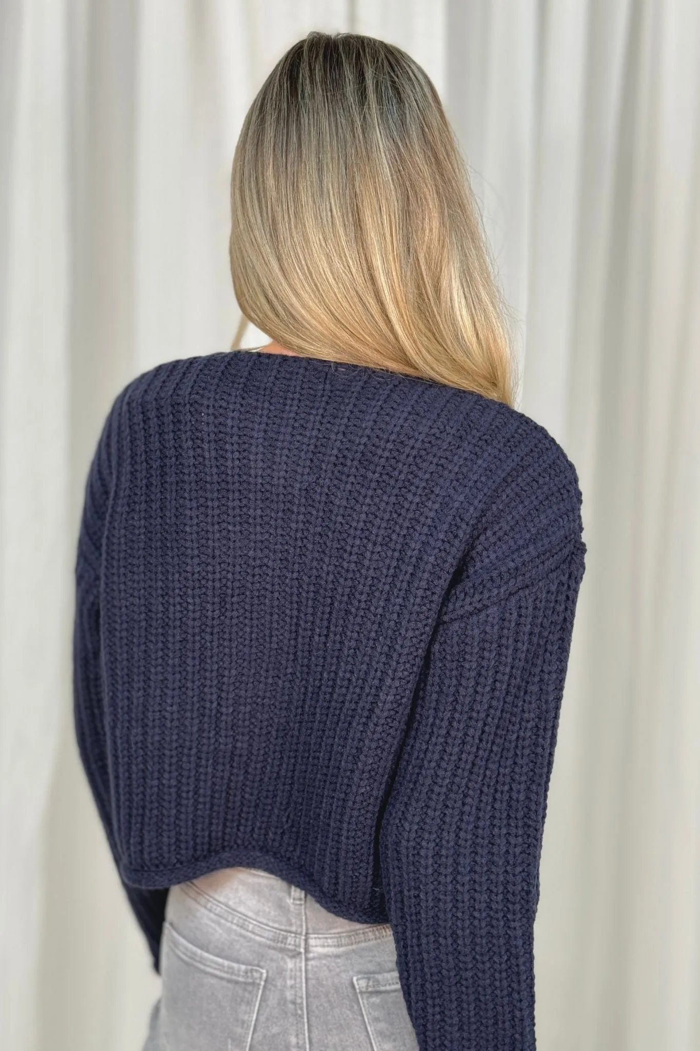 Kendra Chunky Ribbed Cardigan In Navy