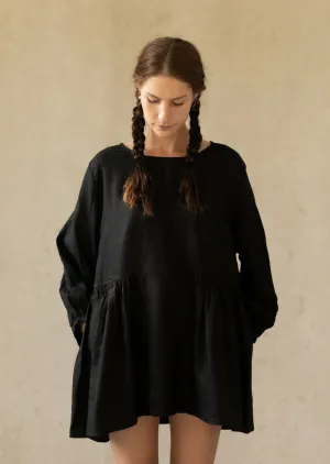 LINEN SOMERLUS DRESS IN NOIR AND MILK