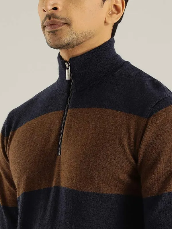 Men Striped Full Sleeve High Neck Sweater