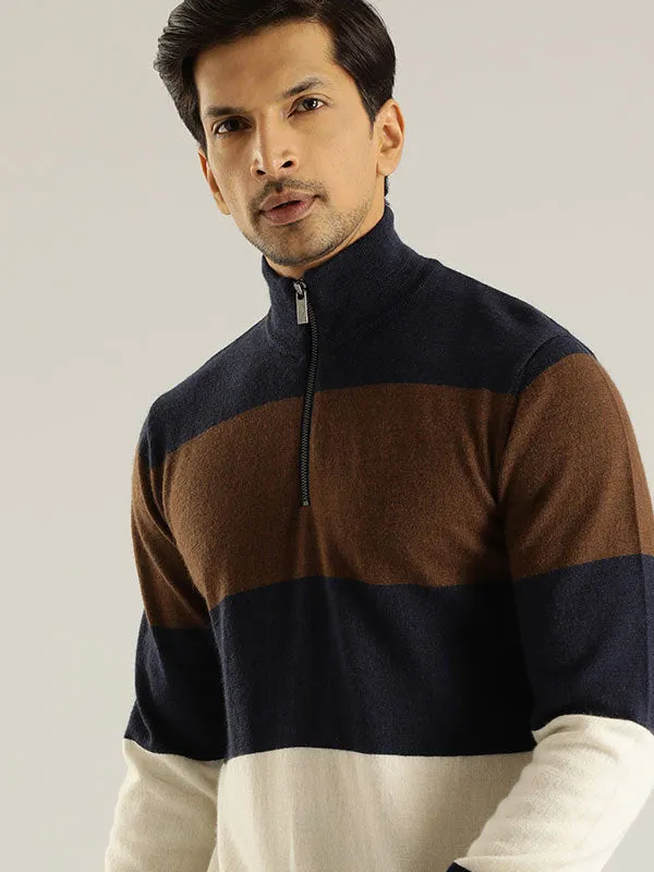 Men Striped Full Sleeve High Neck Sweater