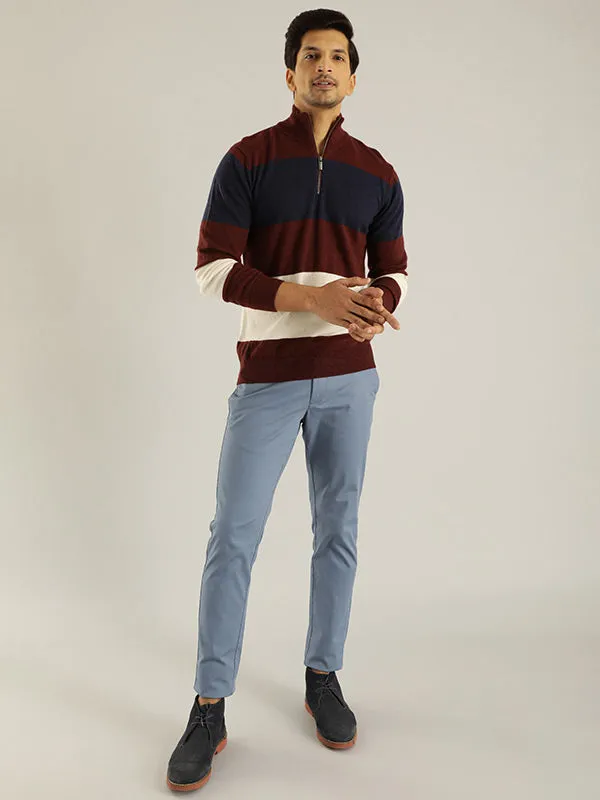 Men Striped Full Sleeve High Neck Sweater