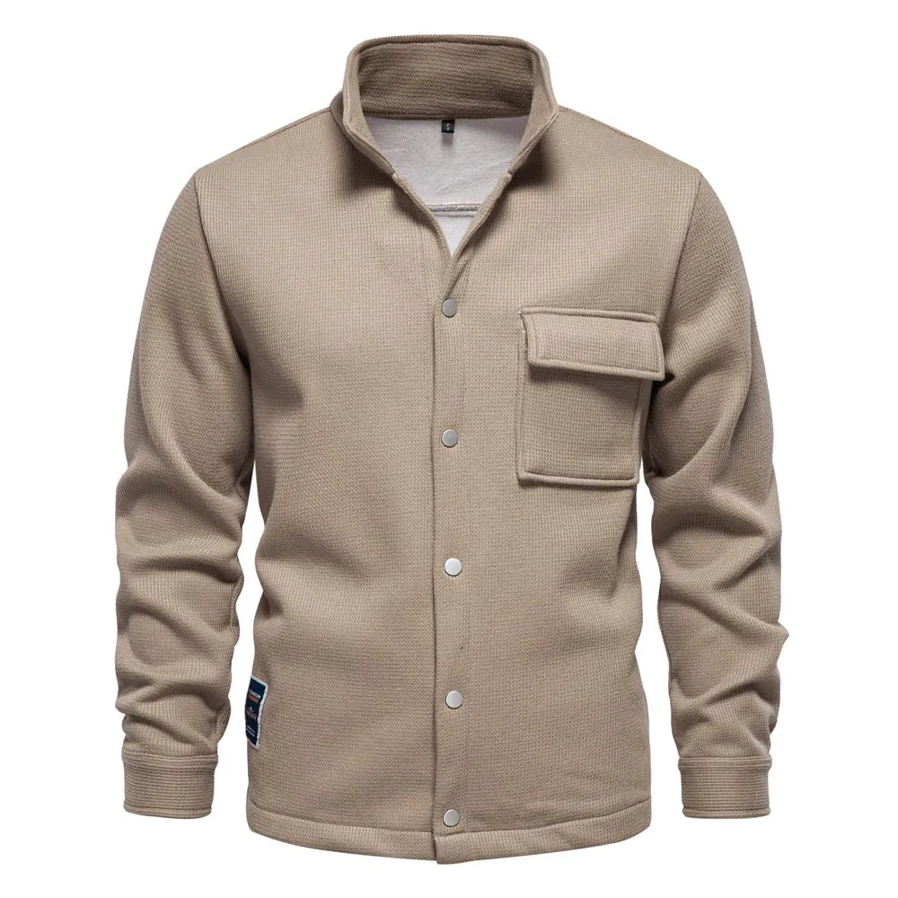 Men's Collared Waffle Fleece Lined Thick Jacket Shirt