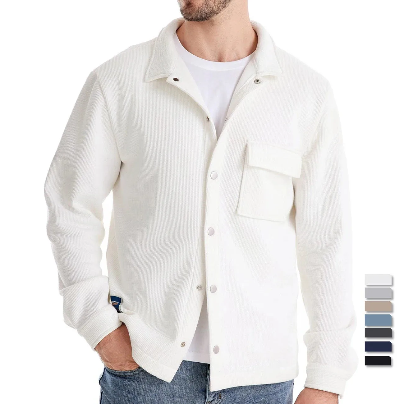 Men's Collared Waffle Fleece Lined Thick Jacket Shirt