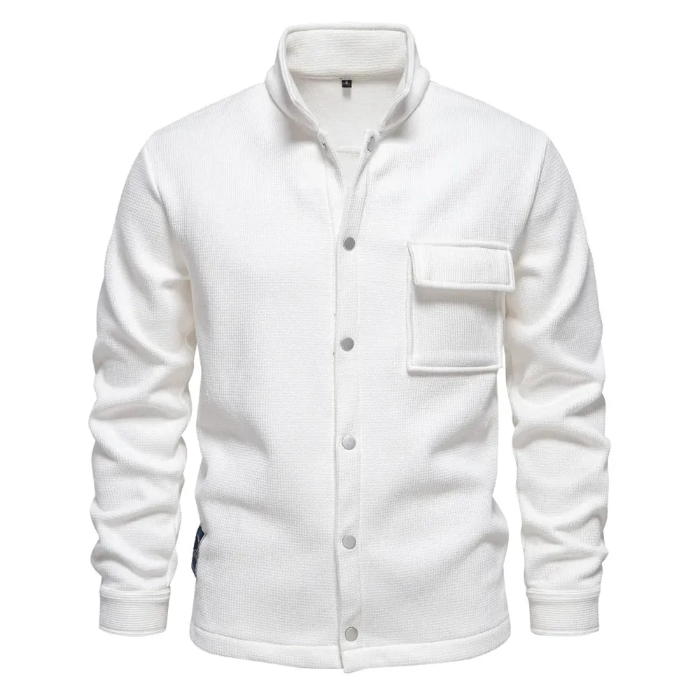 Men's Collared Waffle Fleece Lined Thick Jacket Shirt