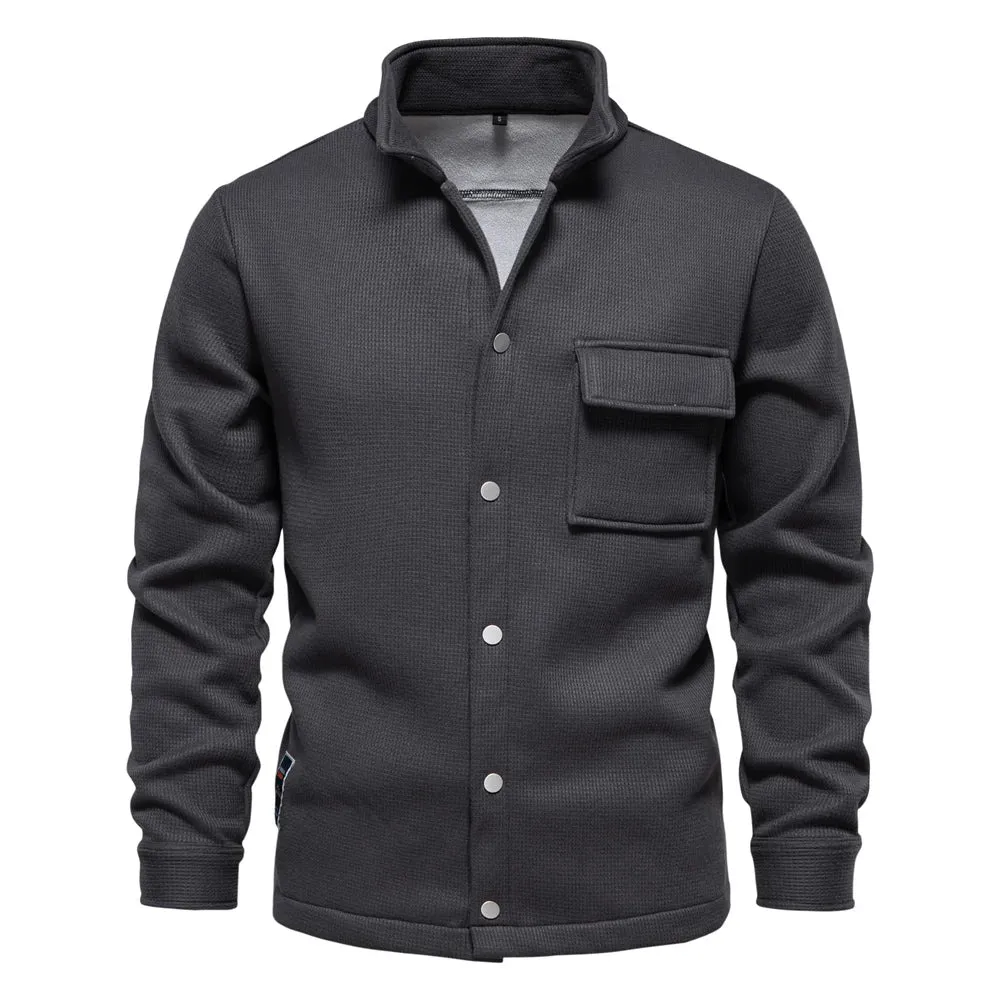 Men's Collared Waffle Fleece Lined Thick Jacket Shirt