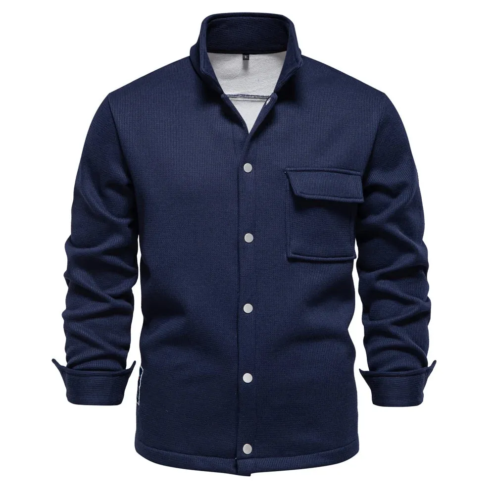 Men's Collared Waffle Fleece Lined Thick Jacket Shirt