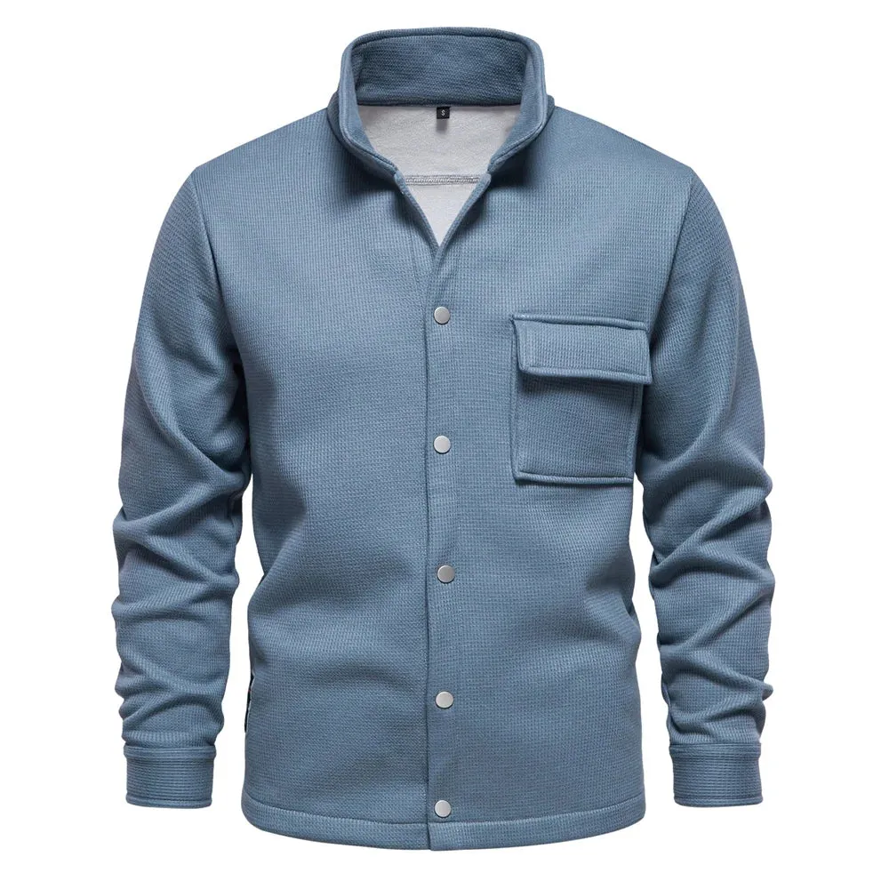 Men's Collared Waffle Fleece Lined Thick Jacket Shirt