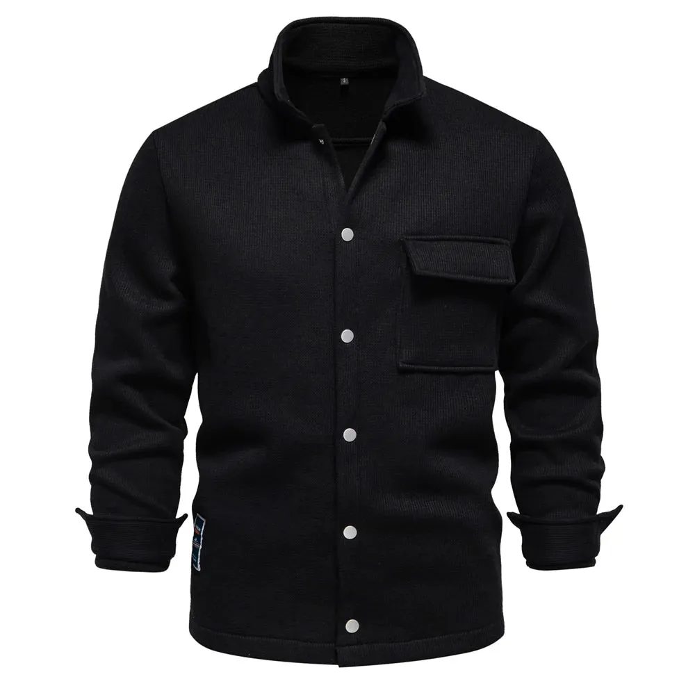 Men's Collared Waffle Fleece Lined Thick Jacket Shirt