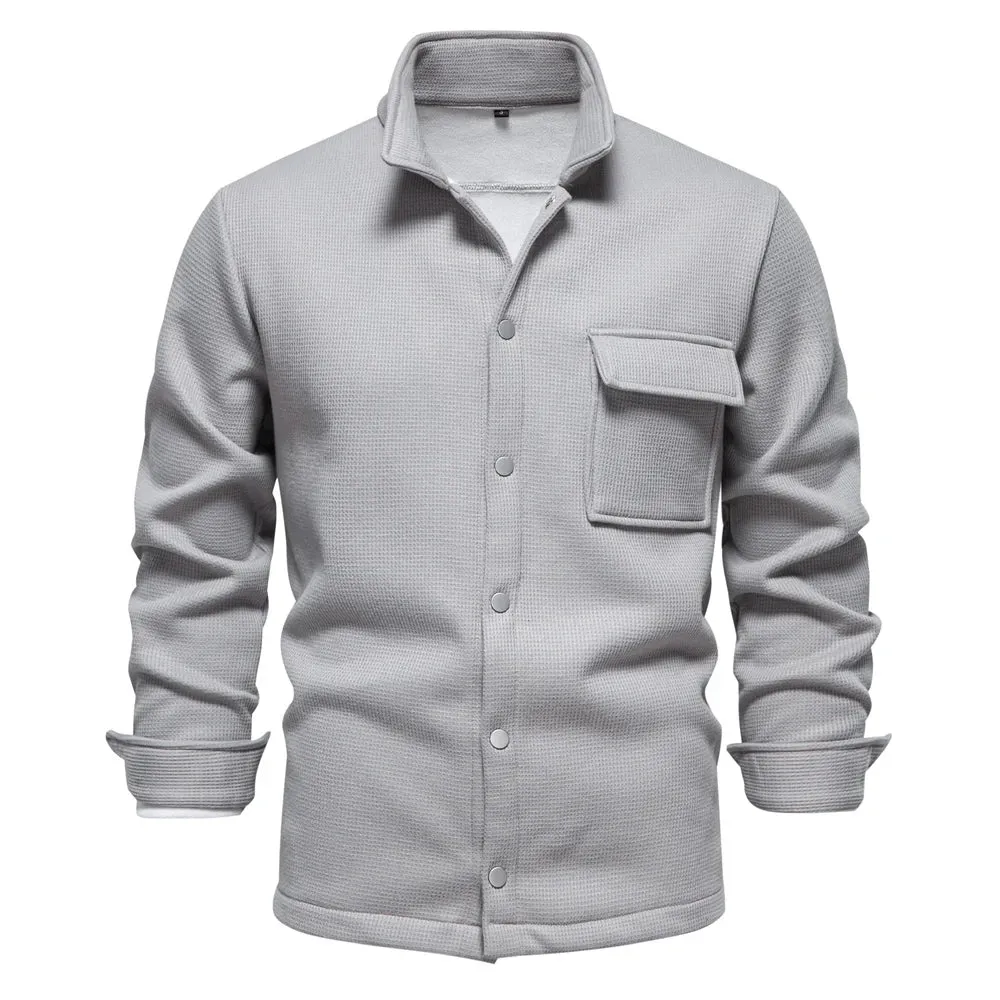 Men's Collared Waffle Fleece Lined Thick Jacket Shirt