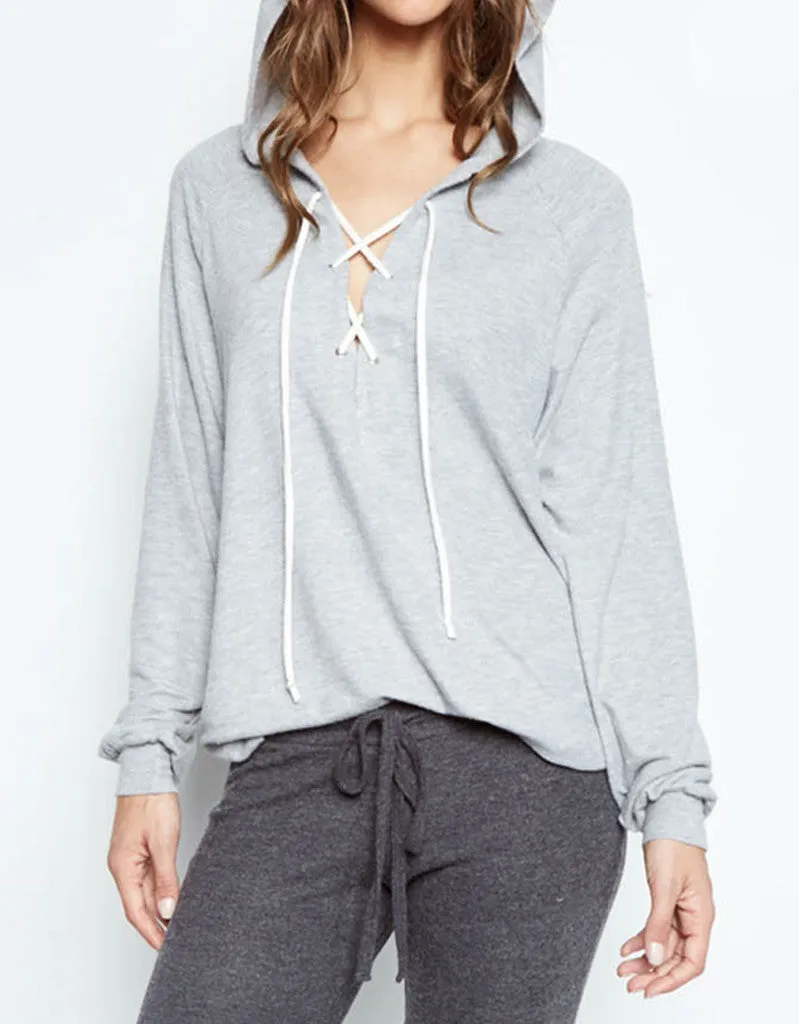 Michael Lauren Carson Lace Up Hoodie in Heather Gray