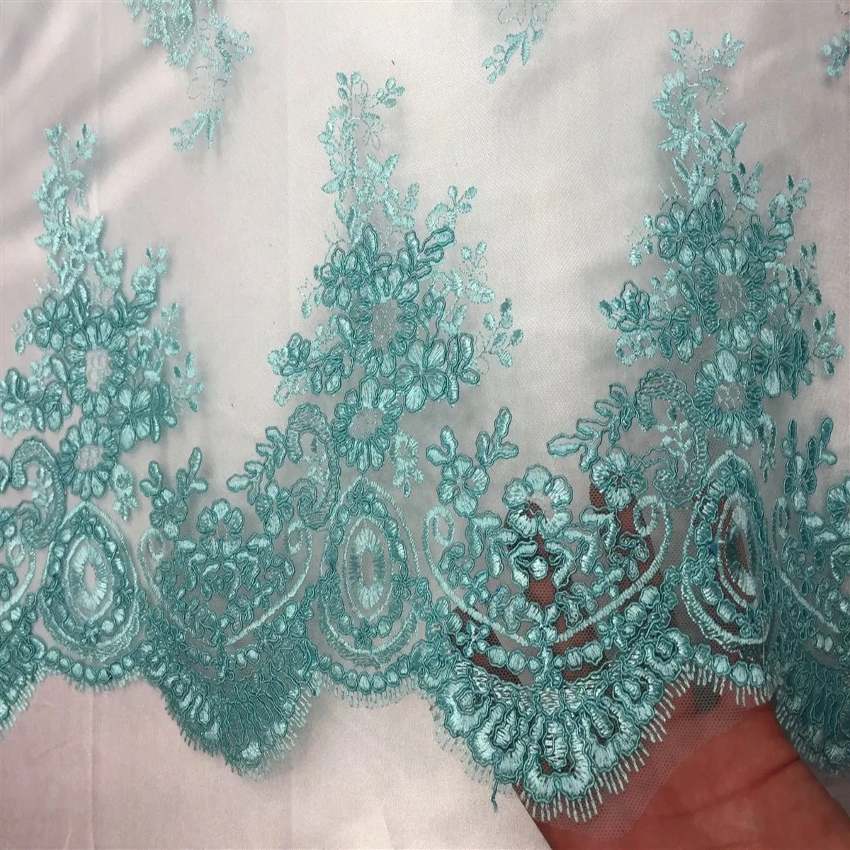 Mint Oswald Embroidered Lace Fabric